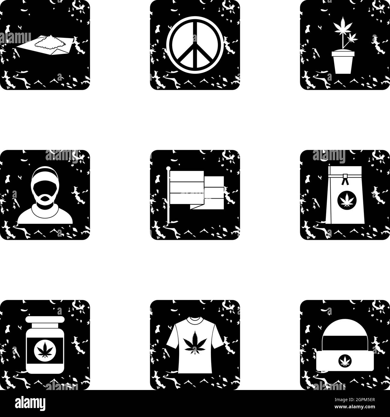 Hashish icons set, grunge style Stock Vector