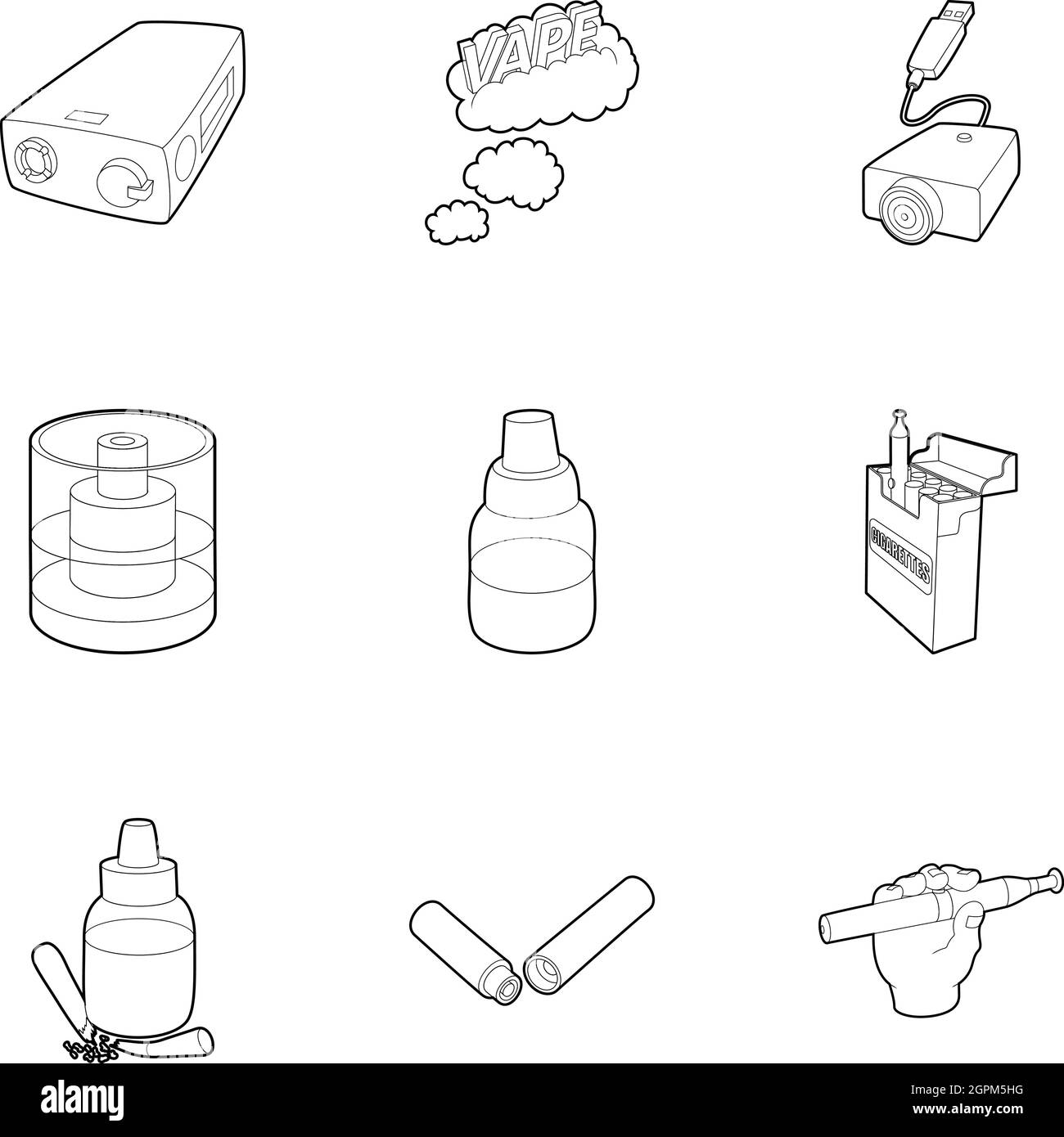 Electronic smoking cigarette icons set Stock Vector