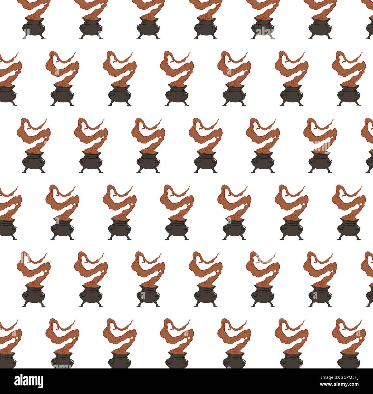 Pattern with witches cauldron with boiling potion Stock Vector