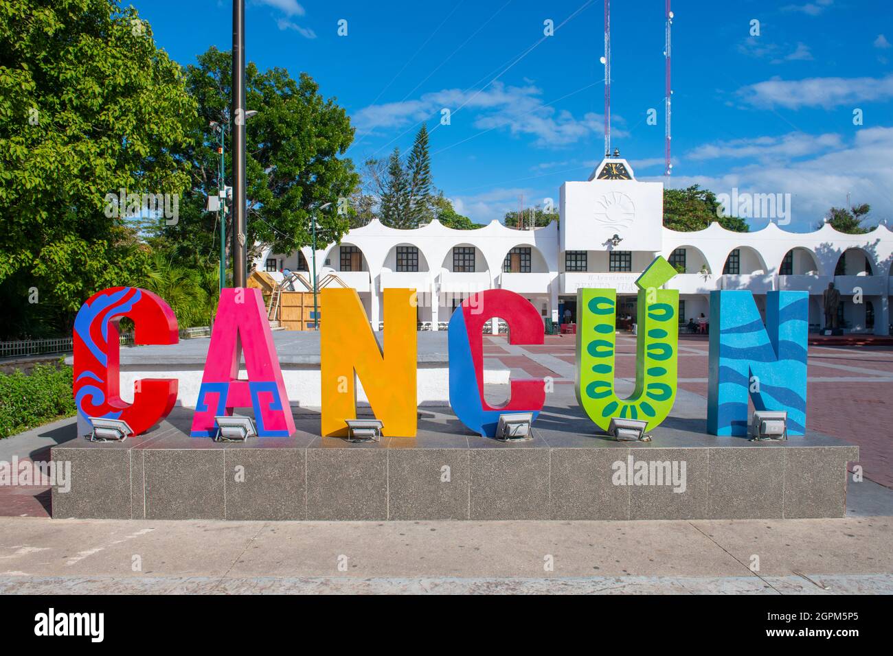 Colorful Cancun Letters at Palacio Municipal (City Hall) plaza on