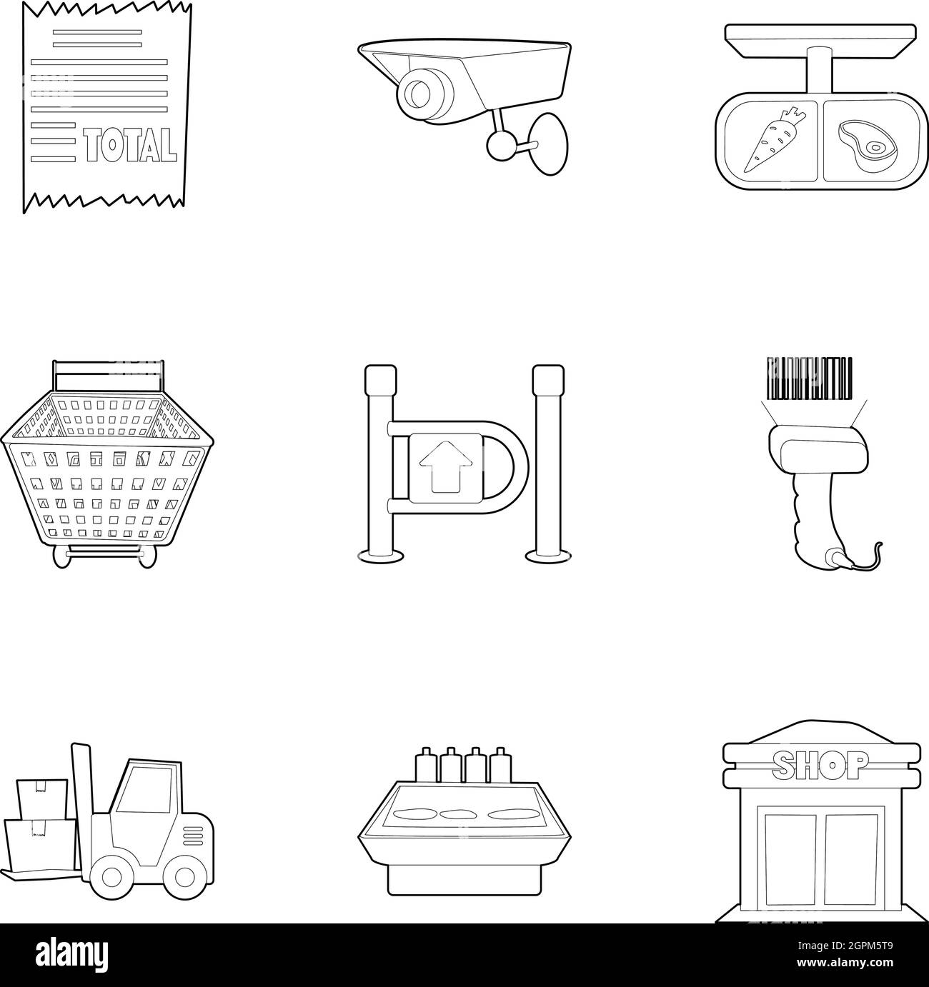 Store icons set, outline style Stock Vector