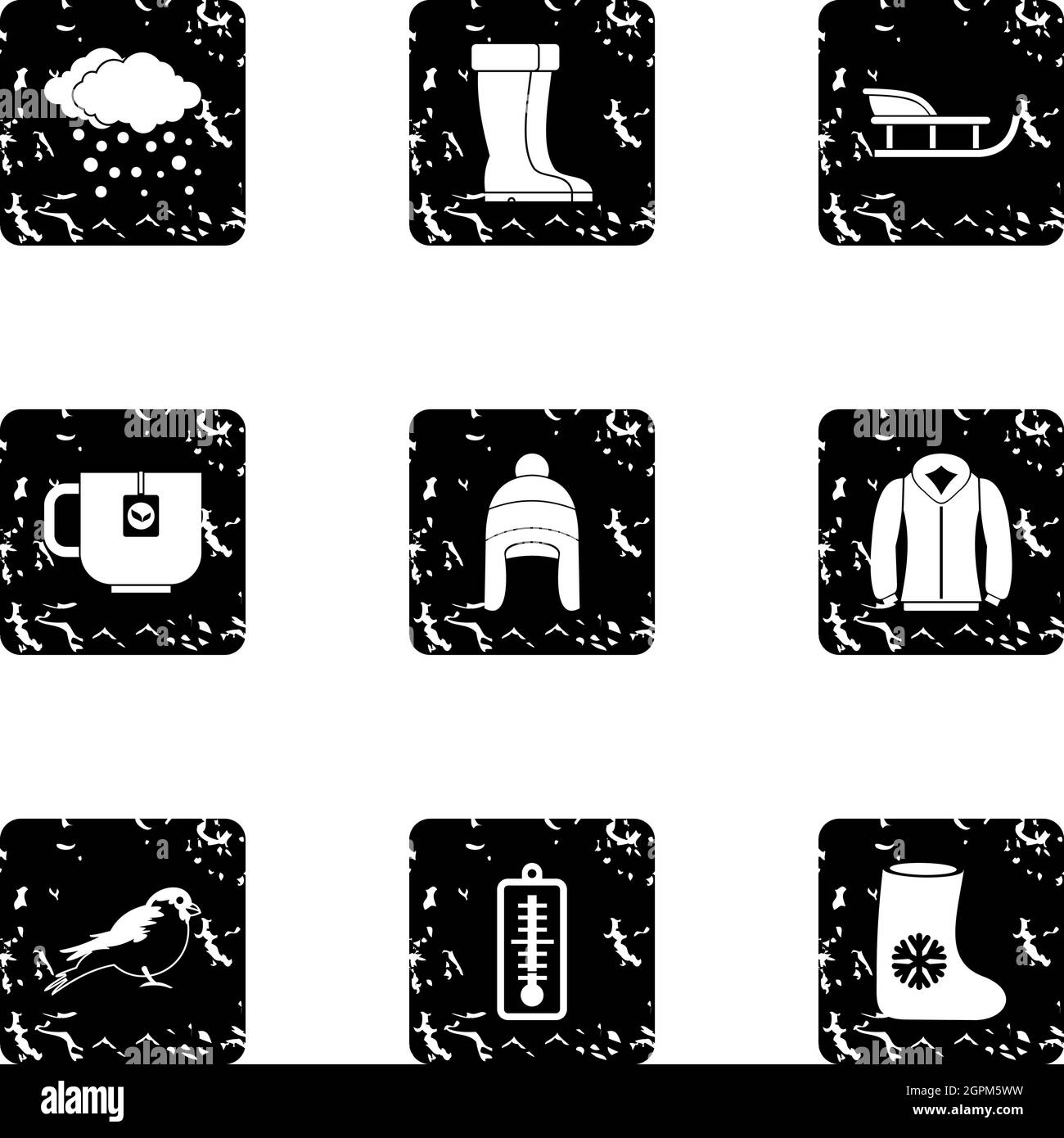 Winter icons set, grunge style Stock Vector