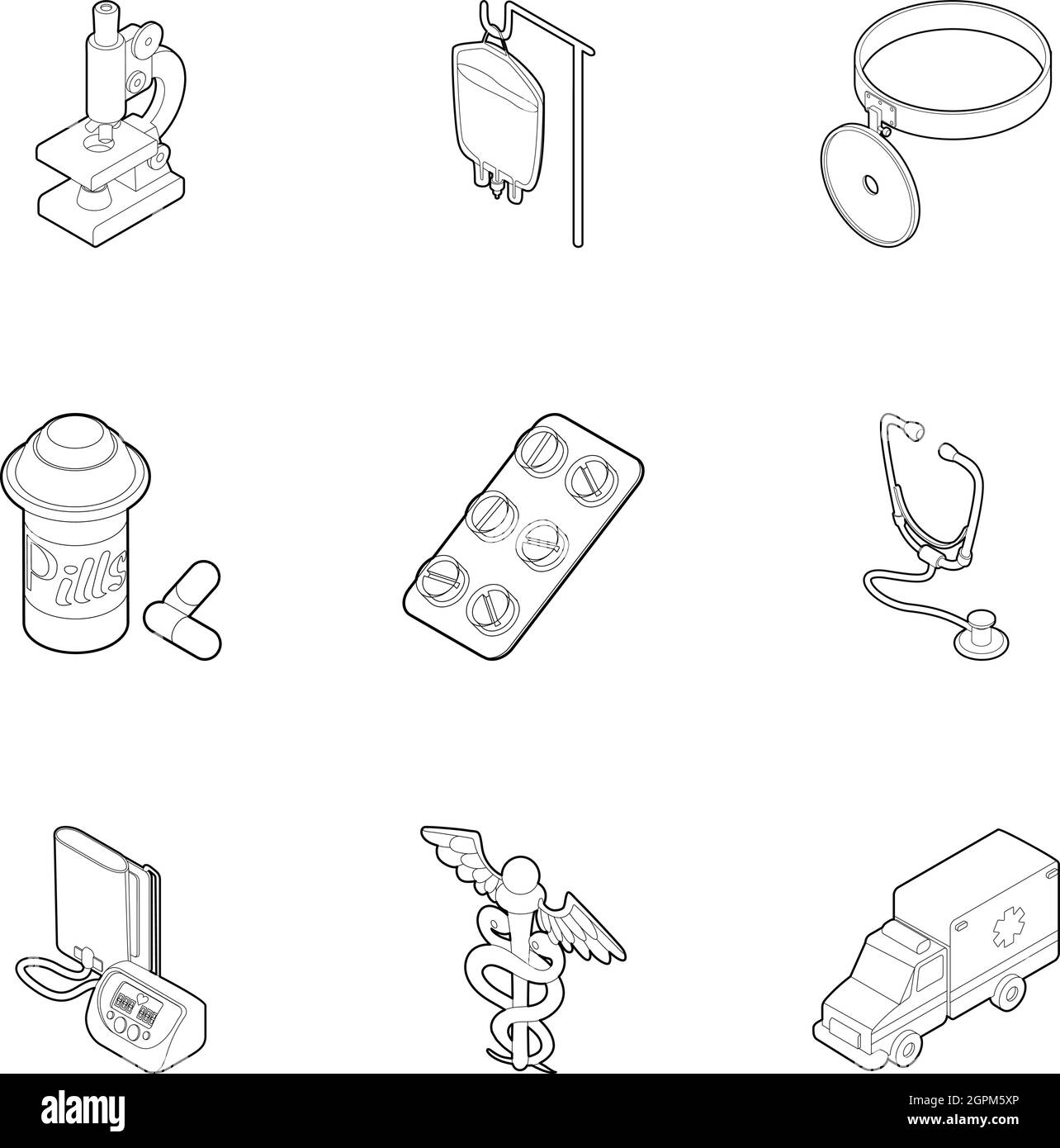 Healing icons set, outline style Stock Vector