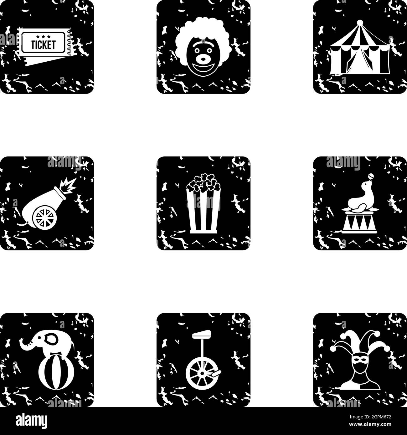 Circus icons set, grunge style Stock Vector