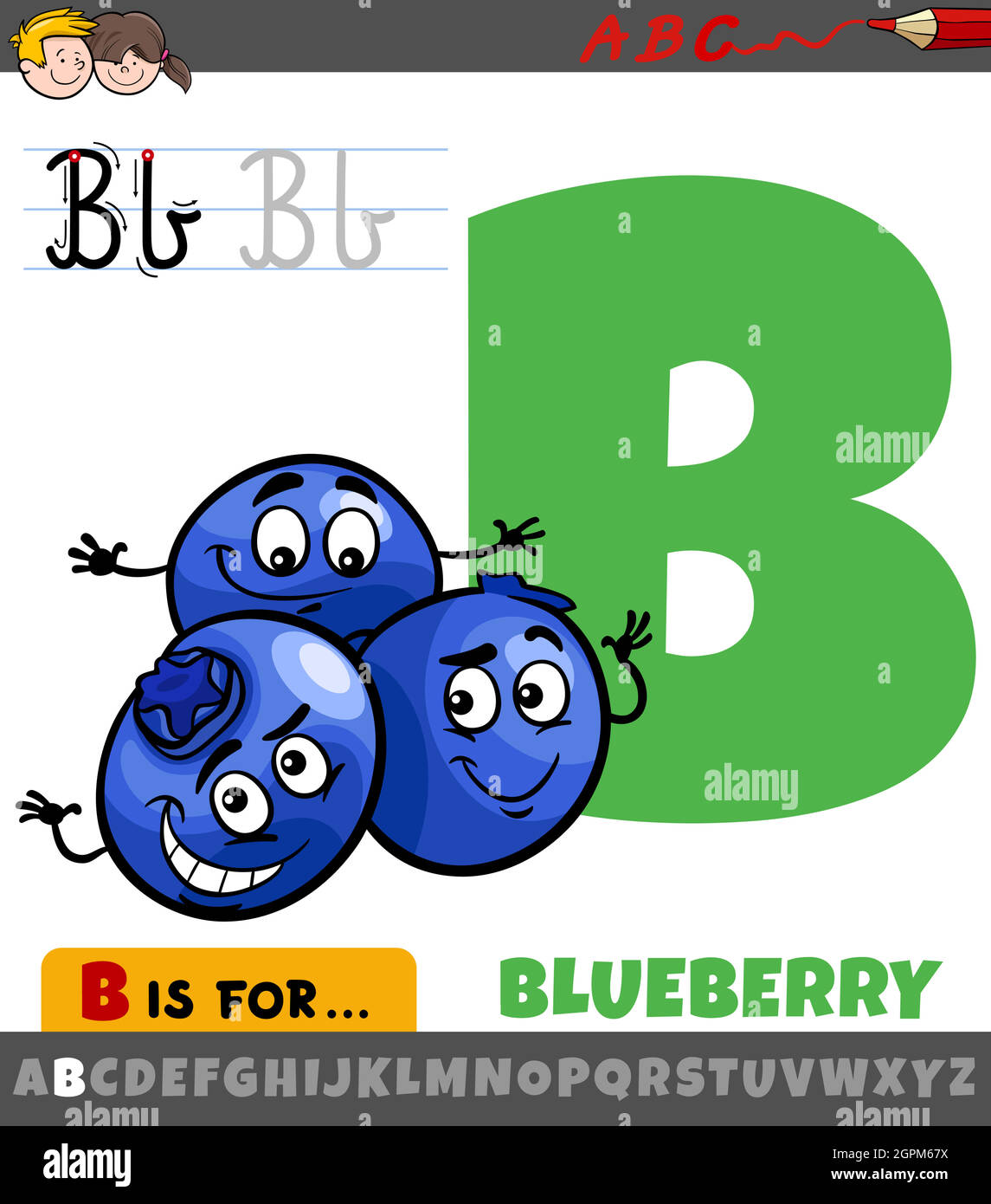 Letter B From Alphabet With Cartoon Blueberry Fruits Stock Vector Image ...