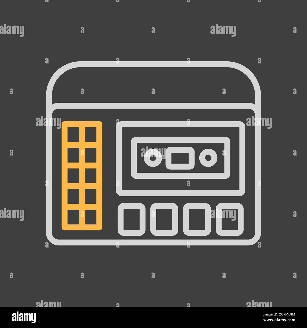 Retro cassette recorder player vector icon on dark background Stock Vector