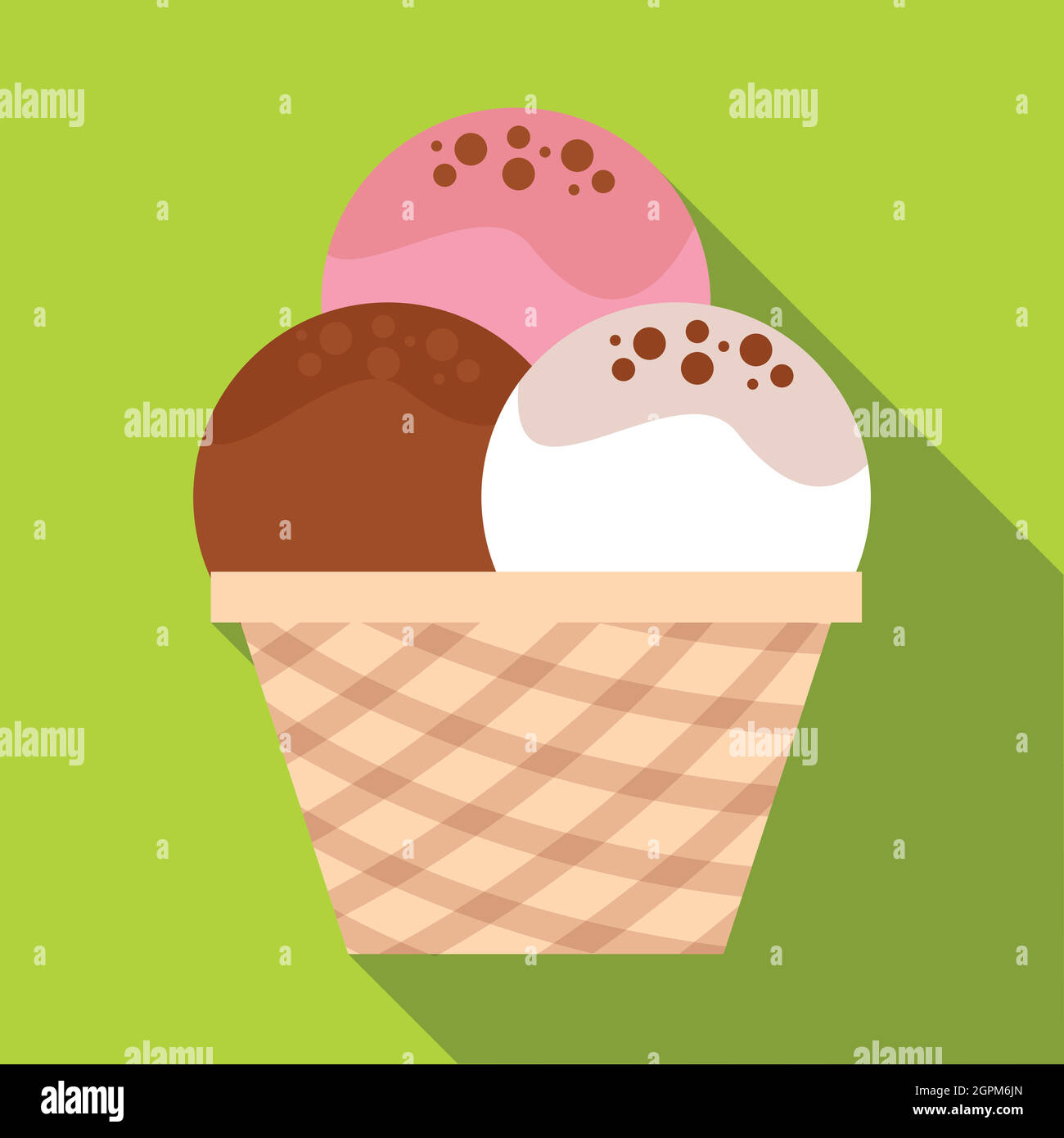 Mixed ice cream scoops in waffle bowl icon Stock Vector