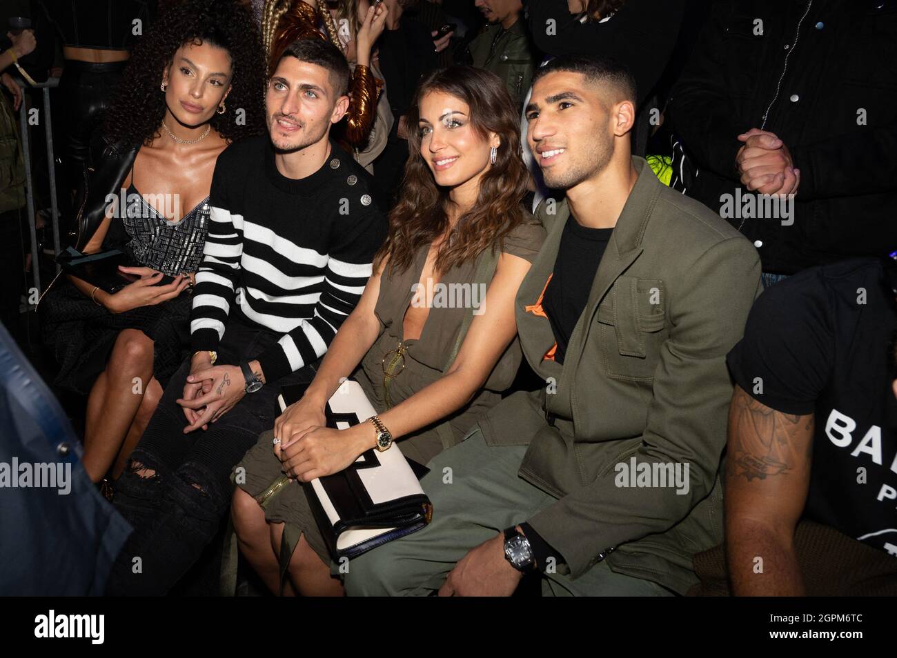 Marco Verratti and his wife Jessica Aidi attends the Balmain Festival