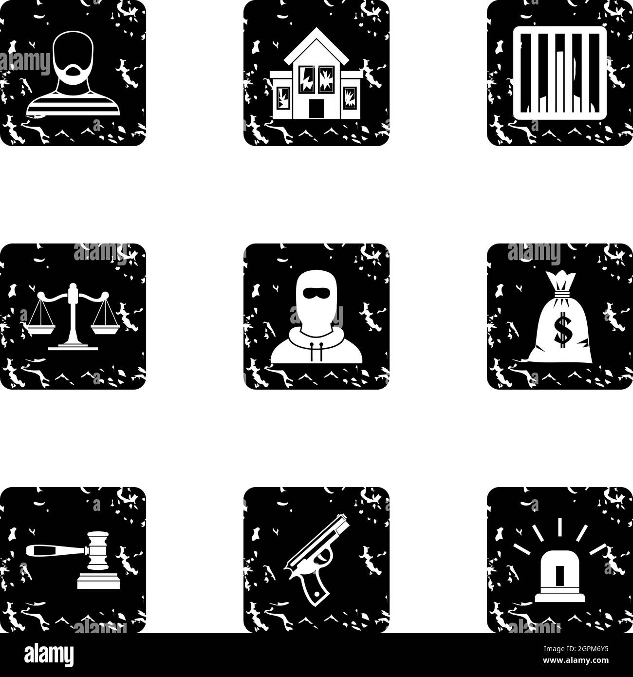 Robbery icons set, grunge style Stock Vector