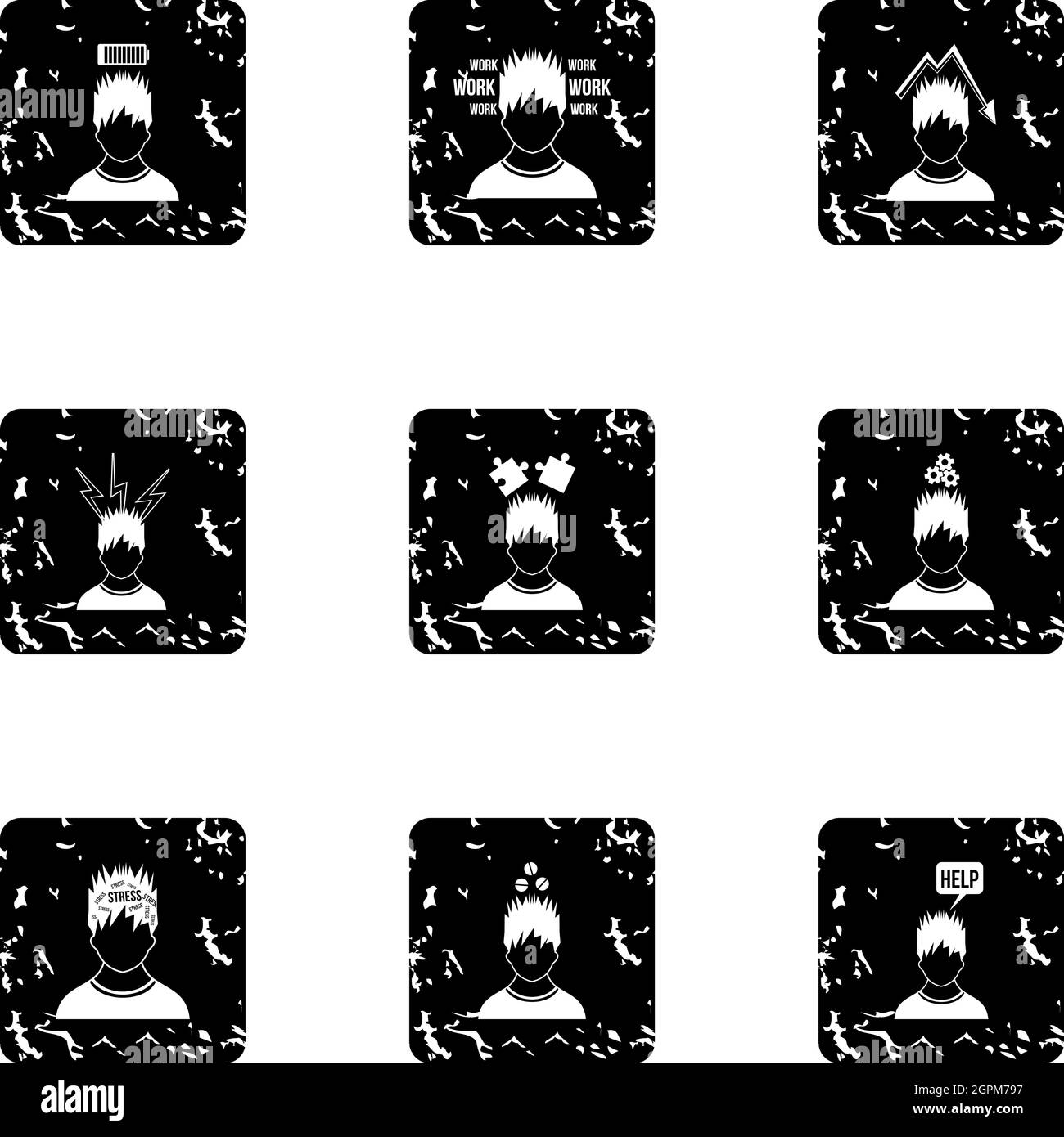 Emotions types icons set, grunge style Stock Vector