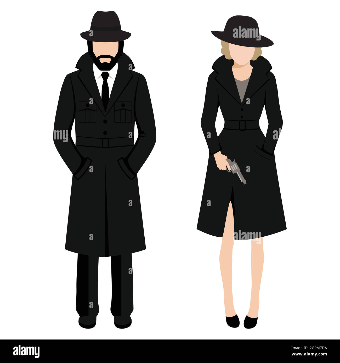 detective spy man and woman character Stock Vector