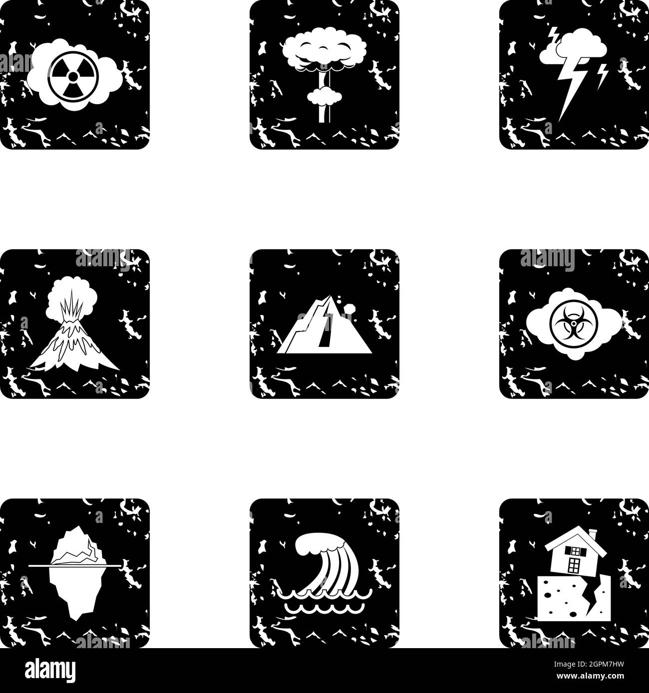 Disaster icons set, grunge style Stock Vector