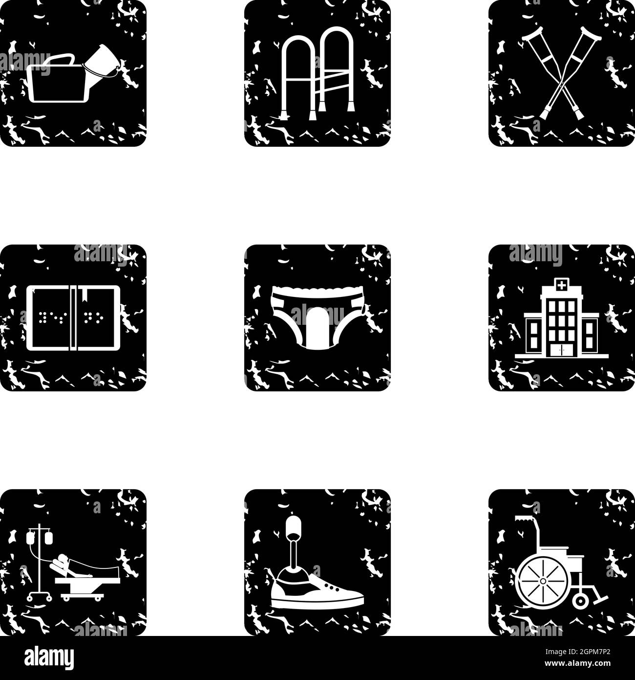 Disabled icons set, grunge style Stock Vector