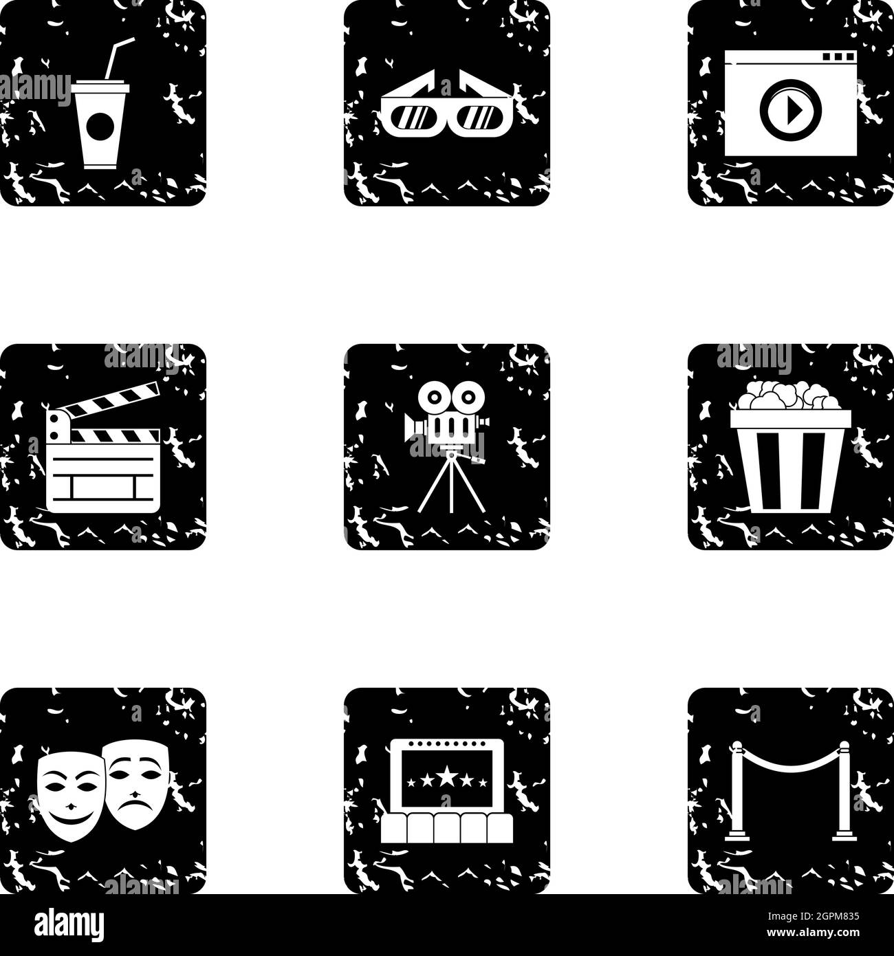 Cinematography icons set, grunge style Stock Vector