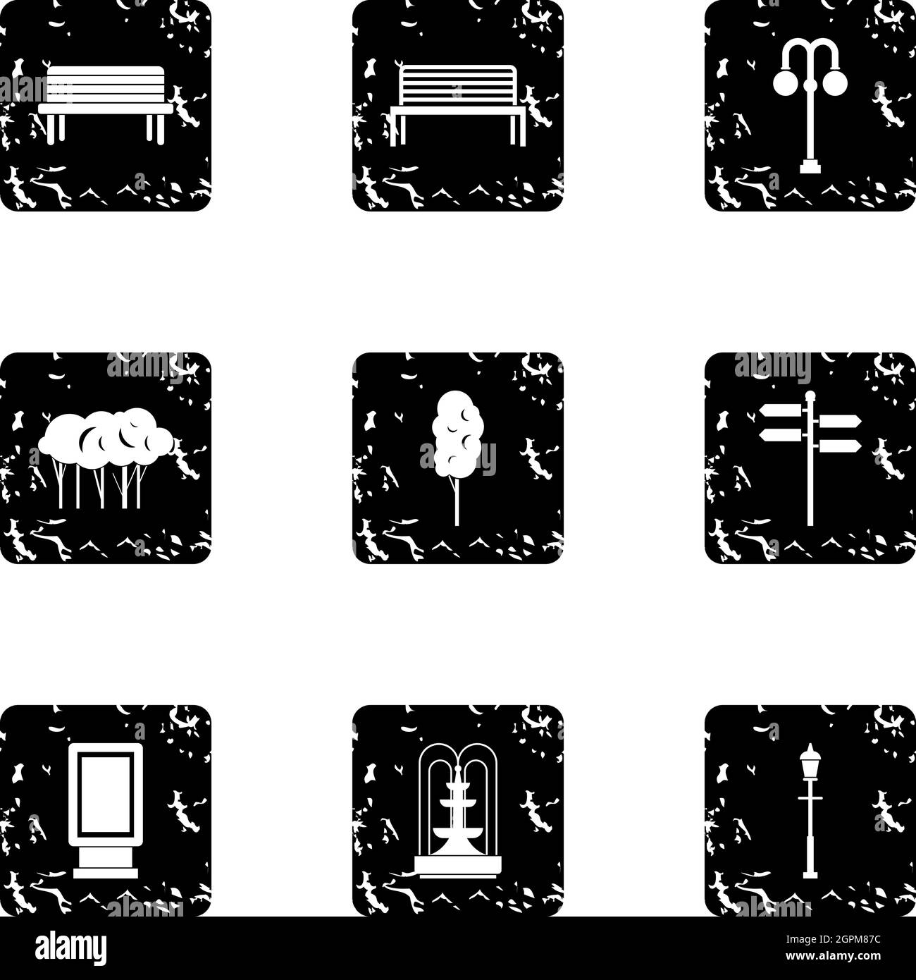 Park icons set, grunge style Stock Vector