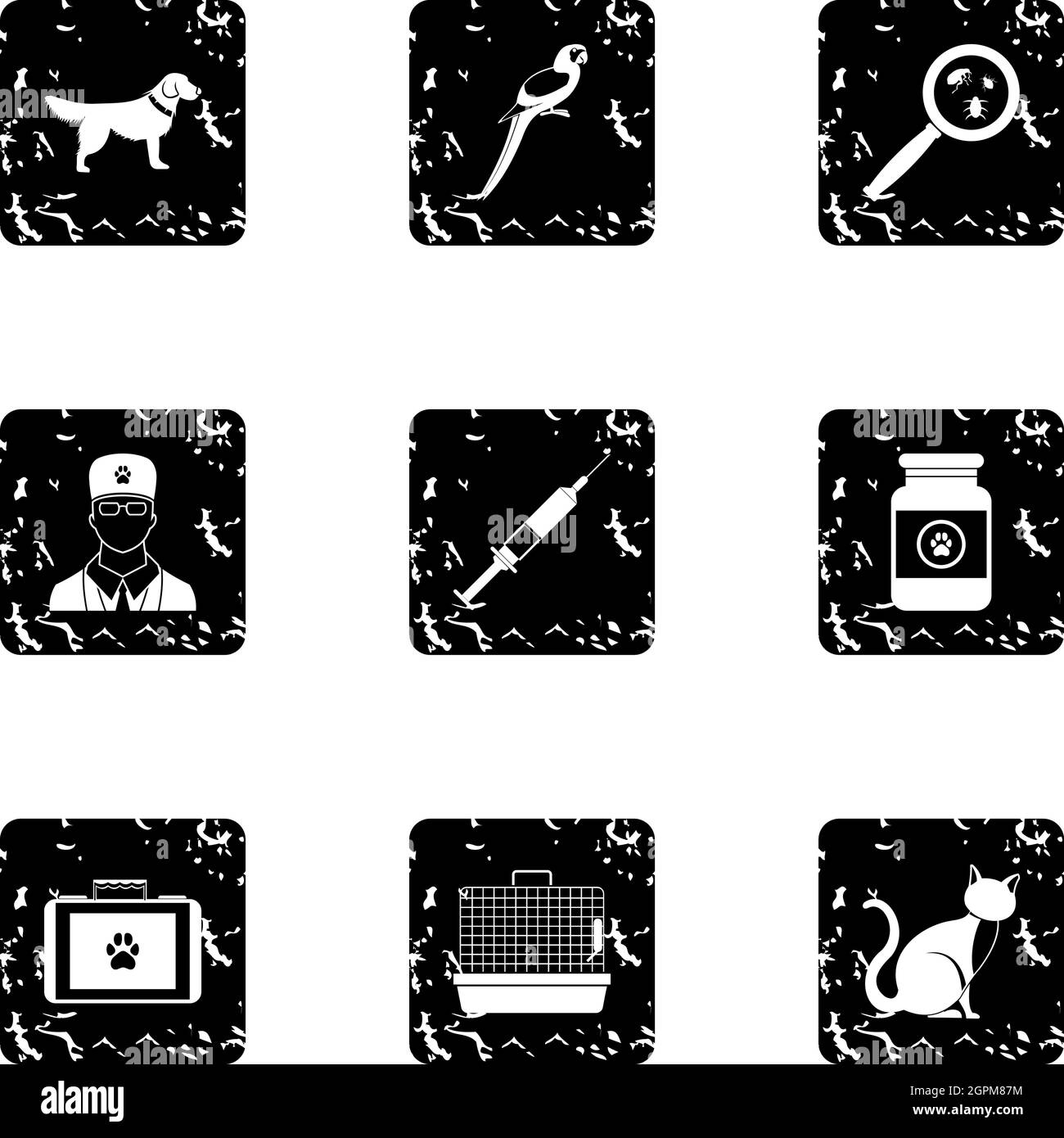 Veterinary icons set, grunge style Stock Vector