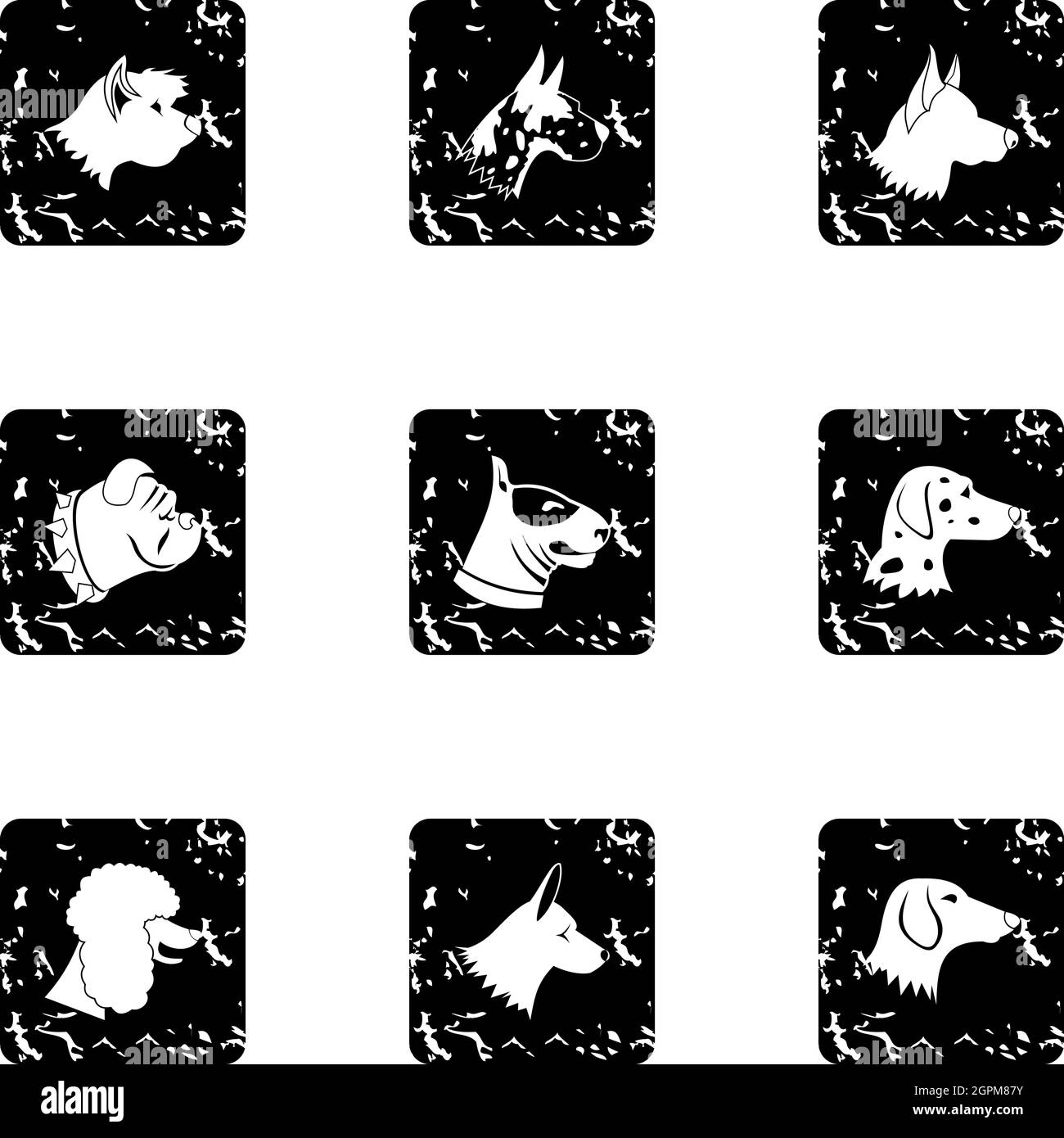 Doggy icons set, grunge style Stock Vector