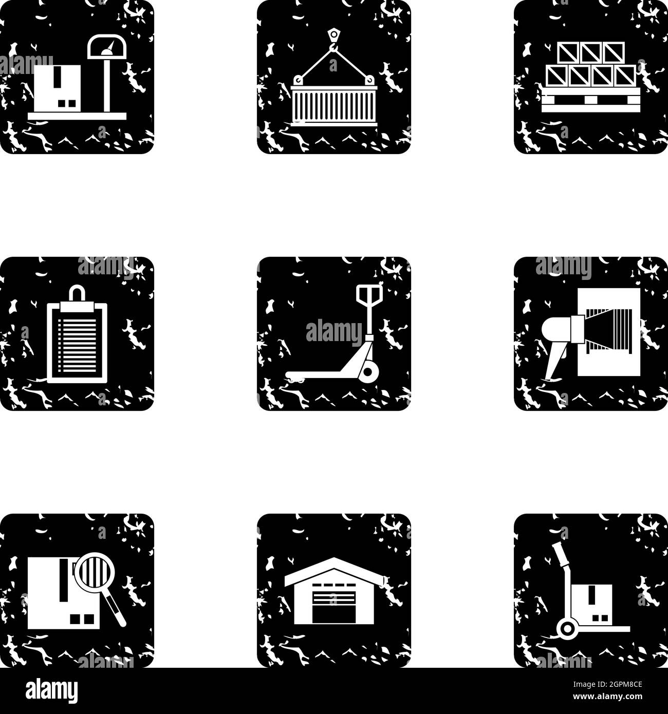 Shipping icons set, grunge style Stock Vector