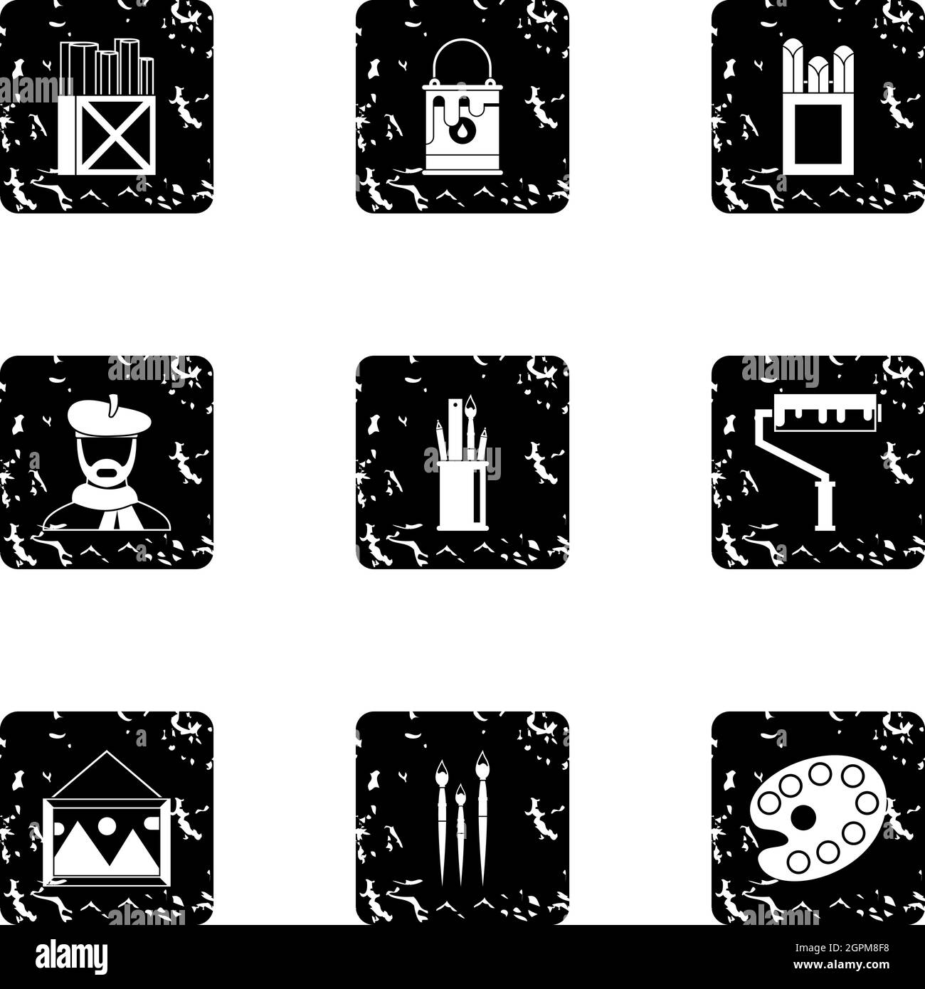 Paint drawing icons set, grunge style Stock Vector