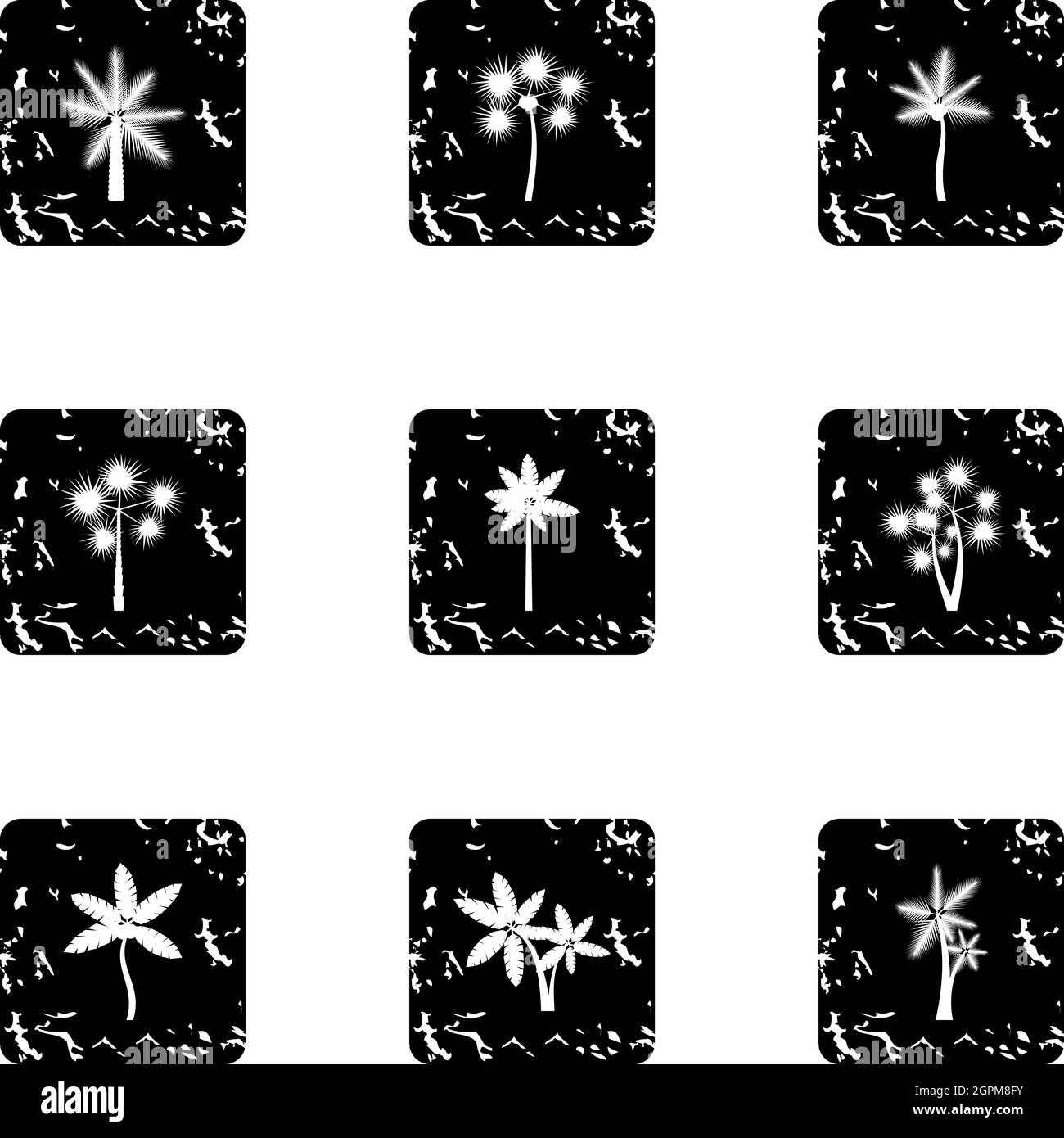 Tree palm icons set, grunge style Stock Vector