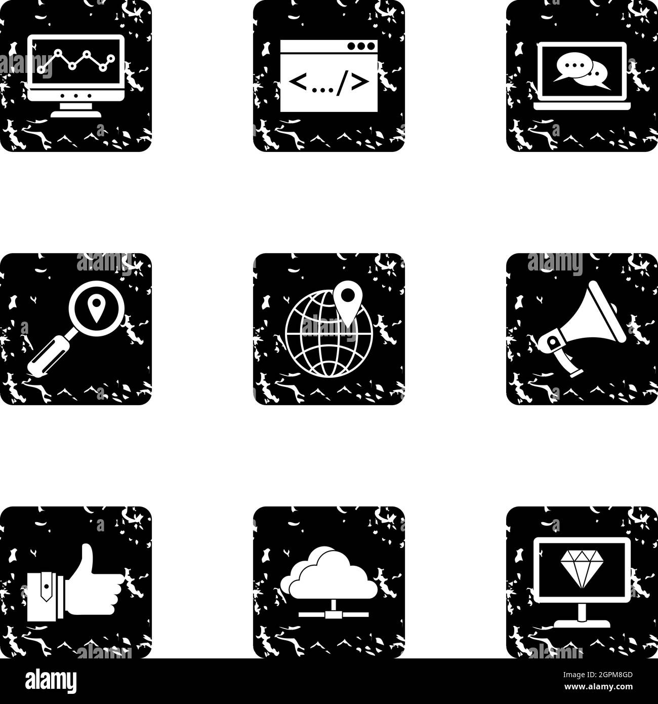 SEO icons set, grunge style Stock Vector
