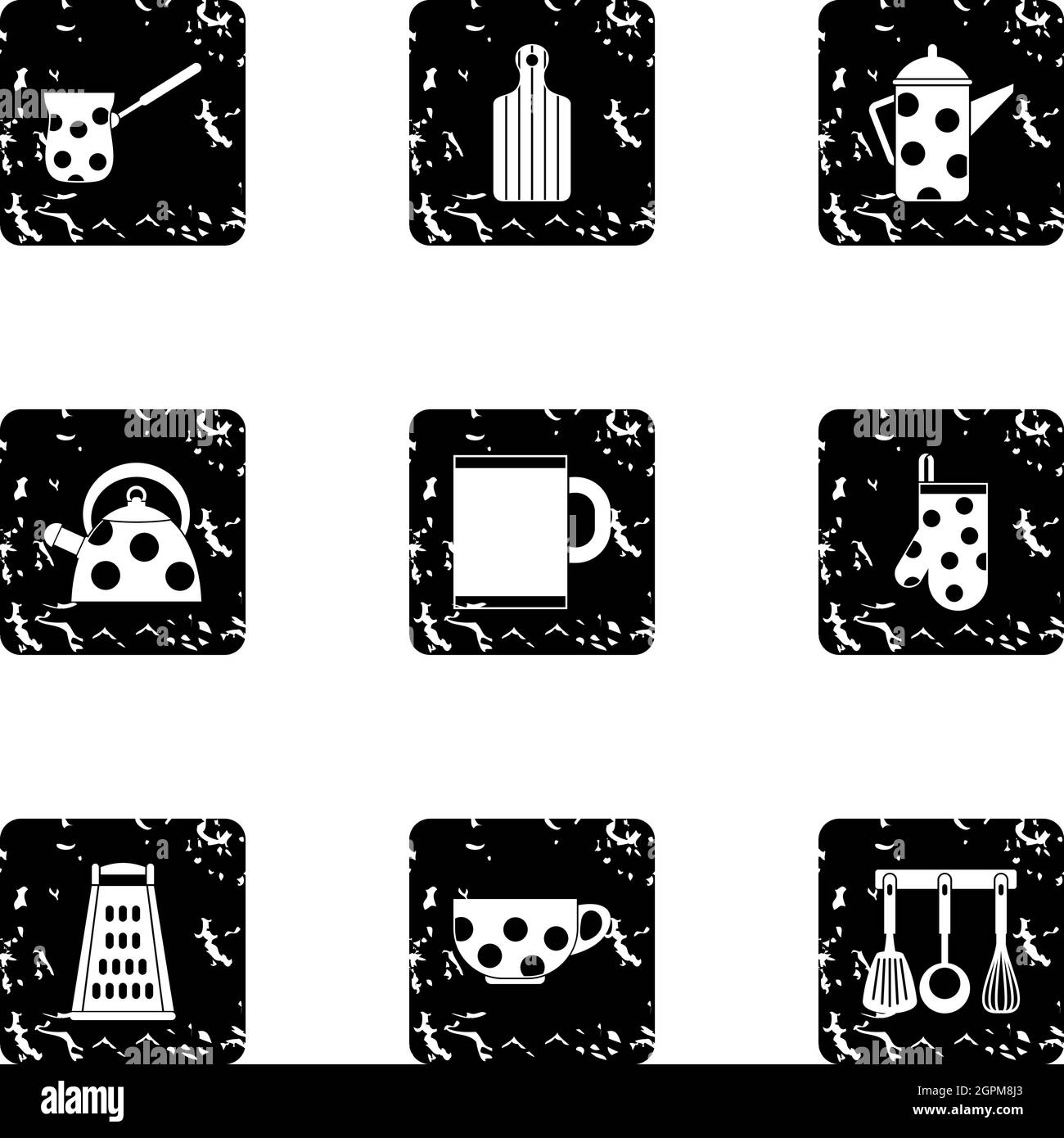 Kitchenware icons set, grunge style Stock Vector