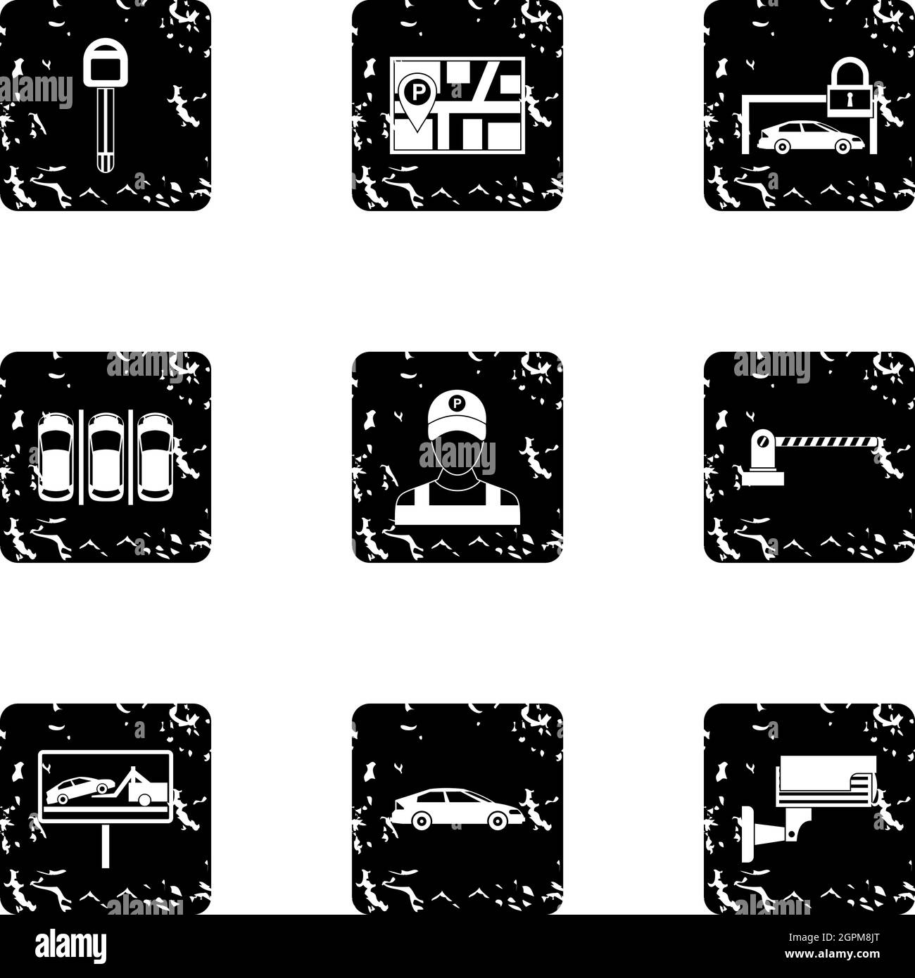 Parking icons set, grunge style Stock Vector