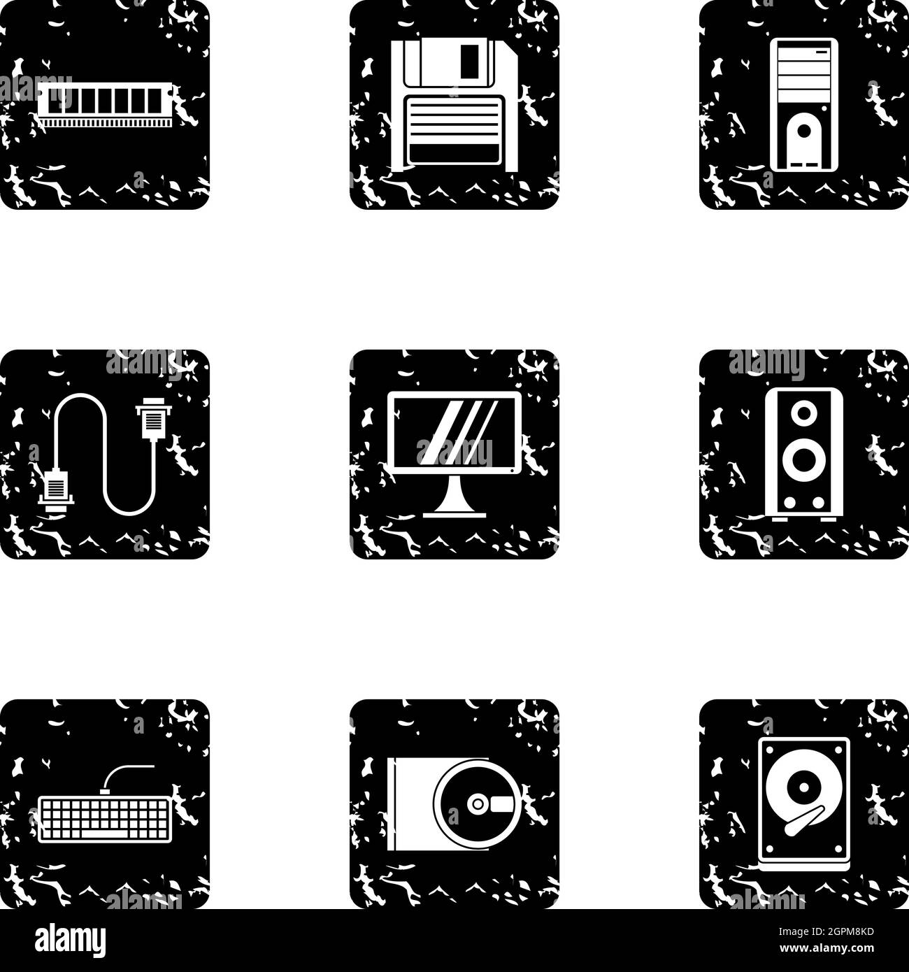 Computer repair icons set, grunge style Stock Vector
