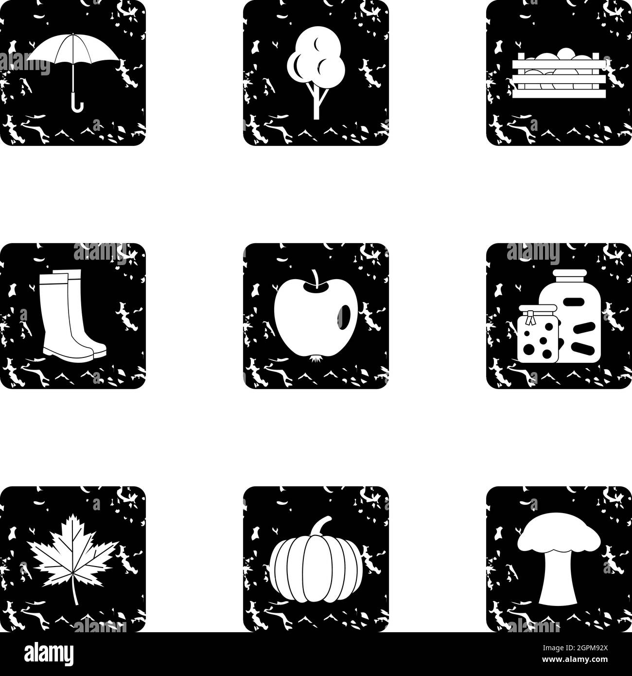 Autumn coming icons set, grunge style Stock Vector