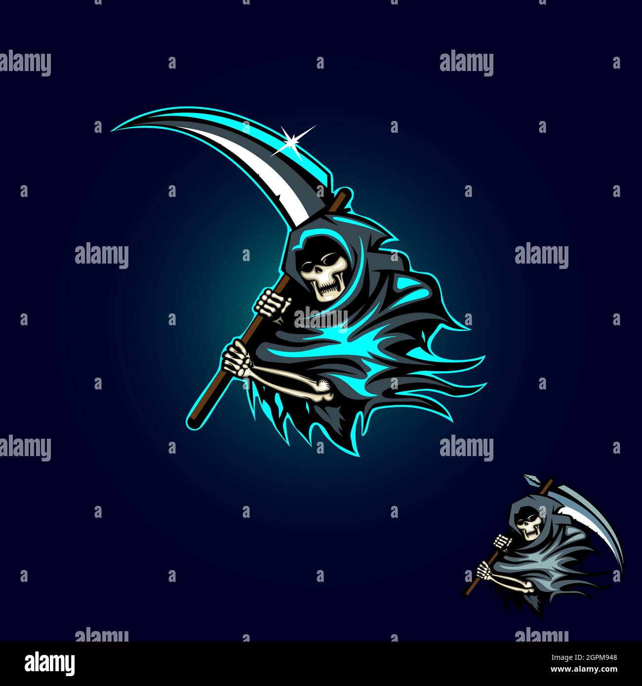 Grim Reaper vector illustration for esport logo, tshirt, or any other purpose. Stock Vector