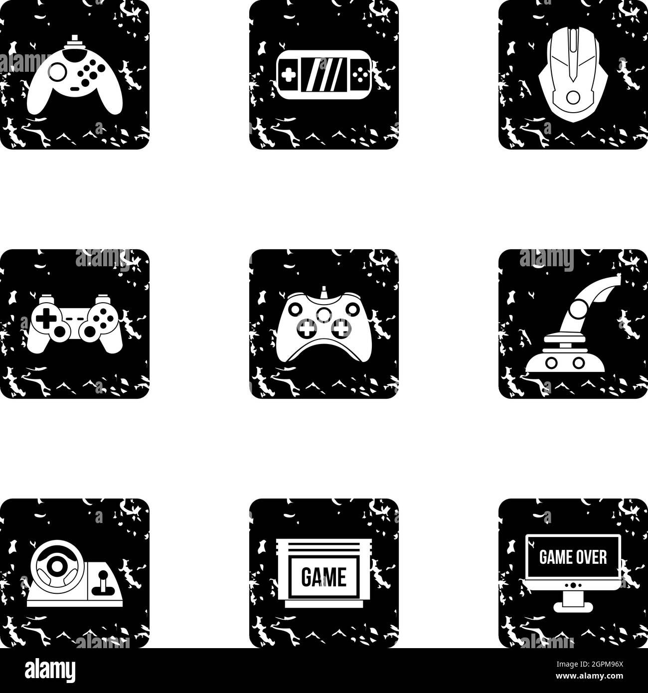 Computer games icons set, grunge style Stock Vector