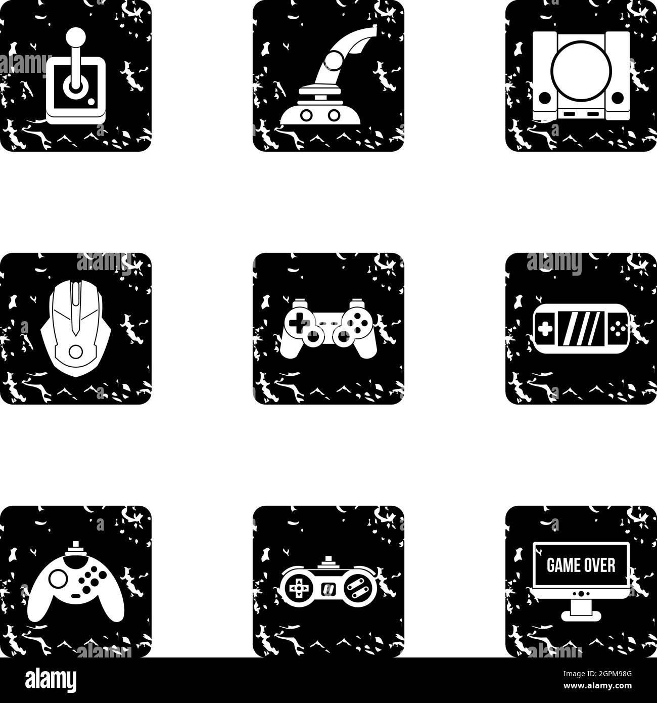 Game console icons set, grunge style Stock Vector