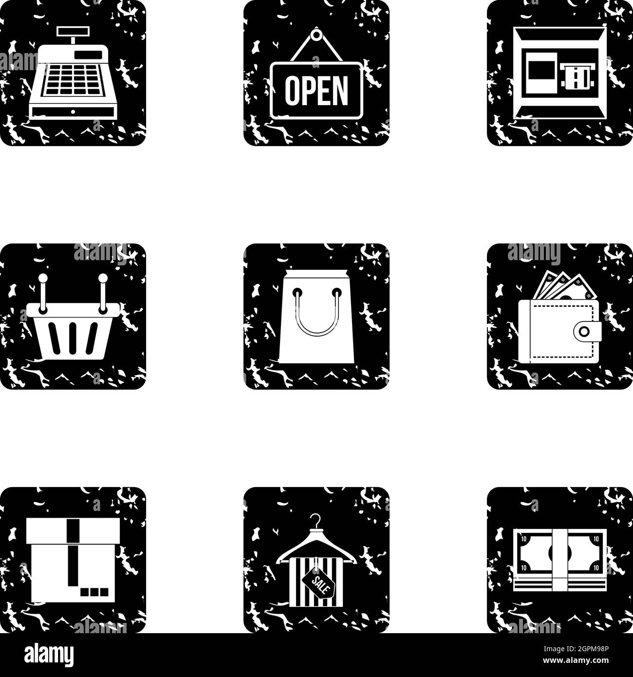 Purchase icons set, grunge style Stock Vector