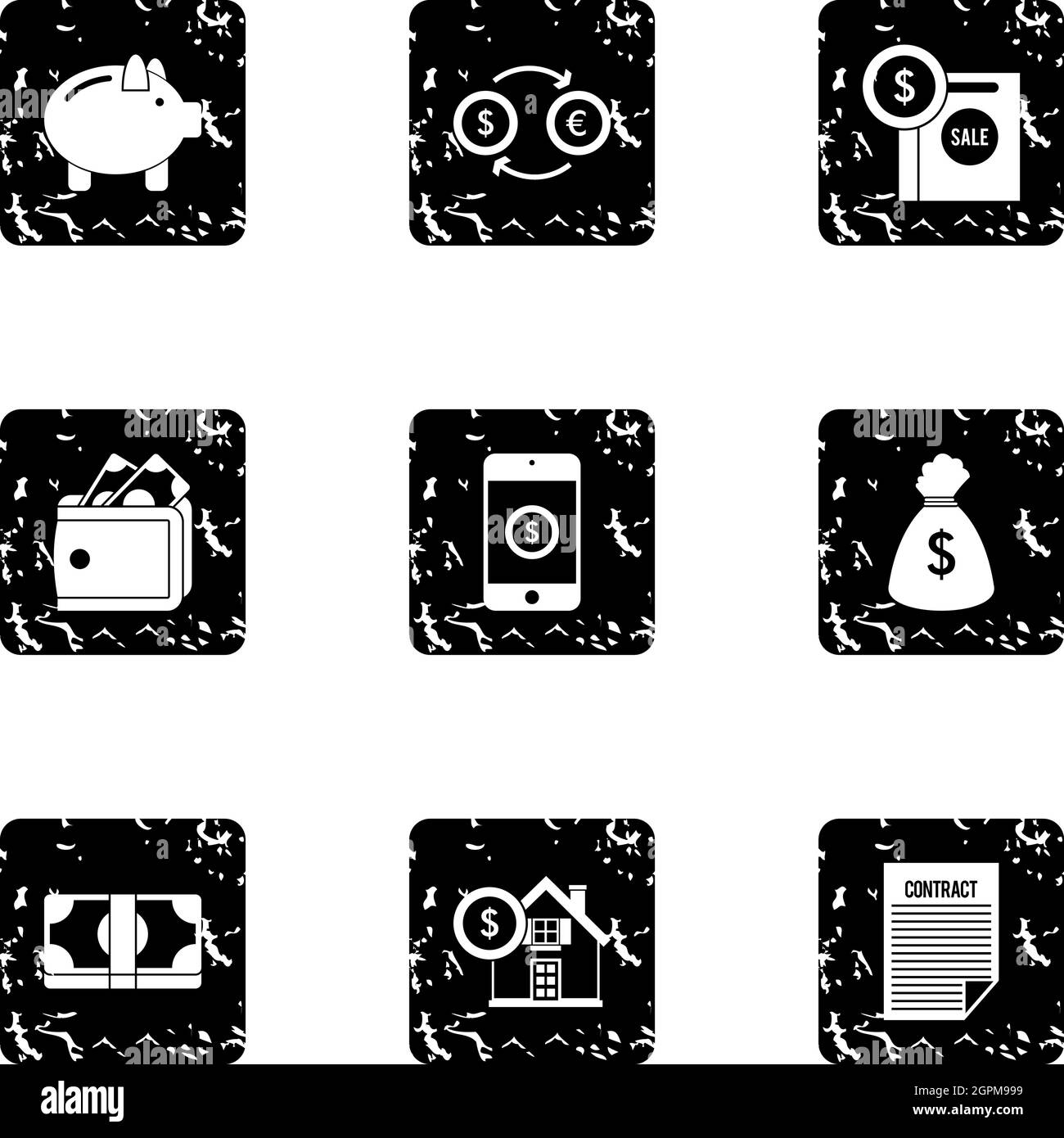 Finance icons set, grunge style Stock Vector