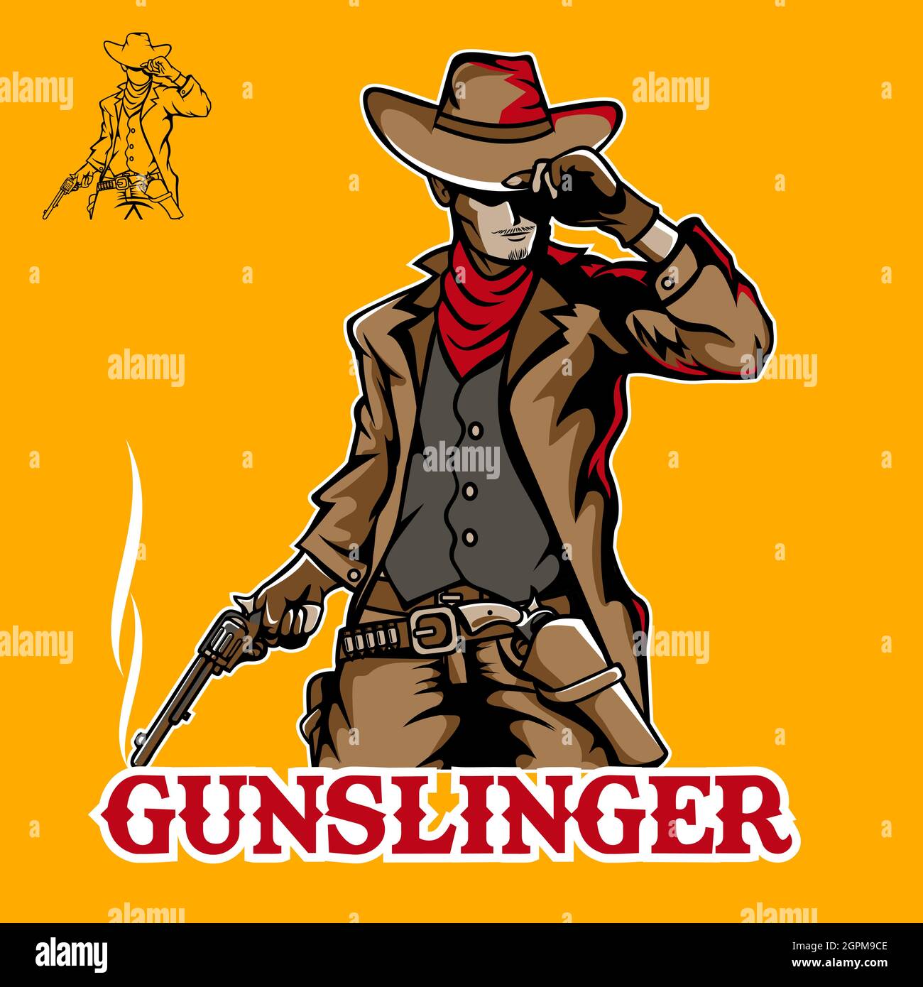 Gunslinger vector illustration in cool pose for esport, tshirt, or any other purpose Stock Vector