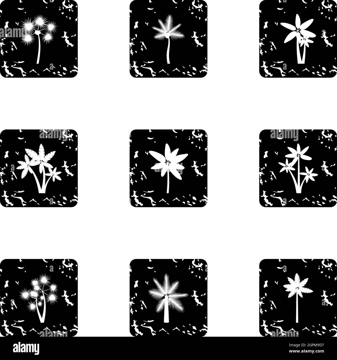 Different palm icons set, grunge style Stock Vector
