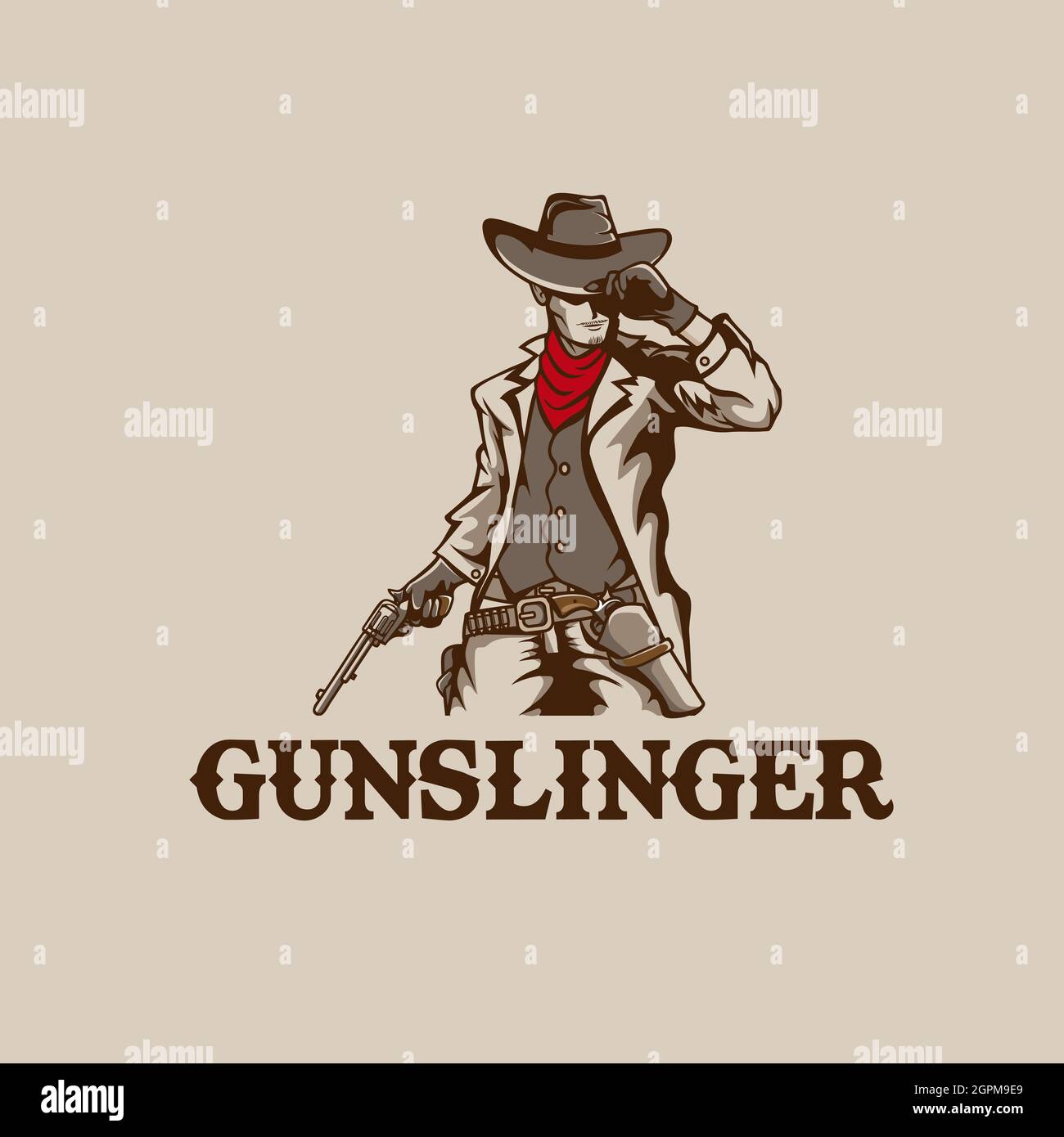 Gunslinger vector illustration in cool pose vintage style Stock Vector