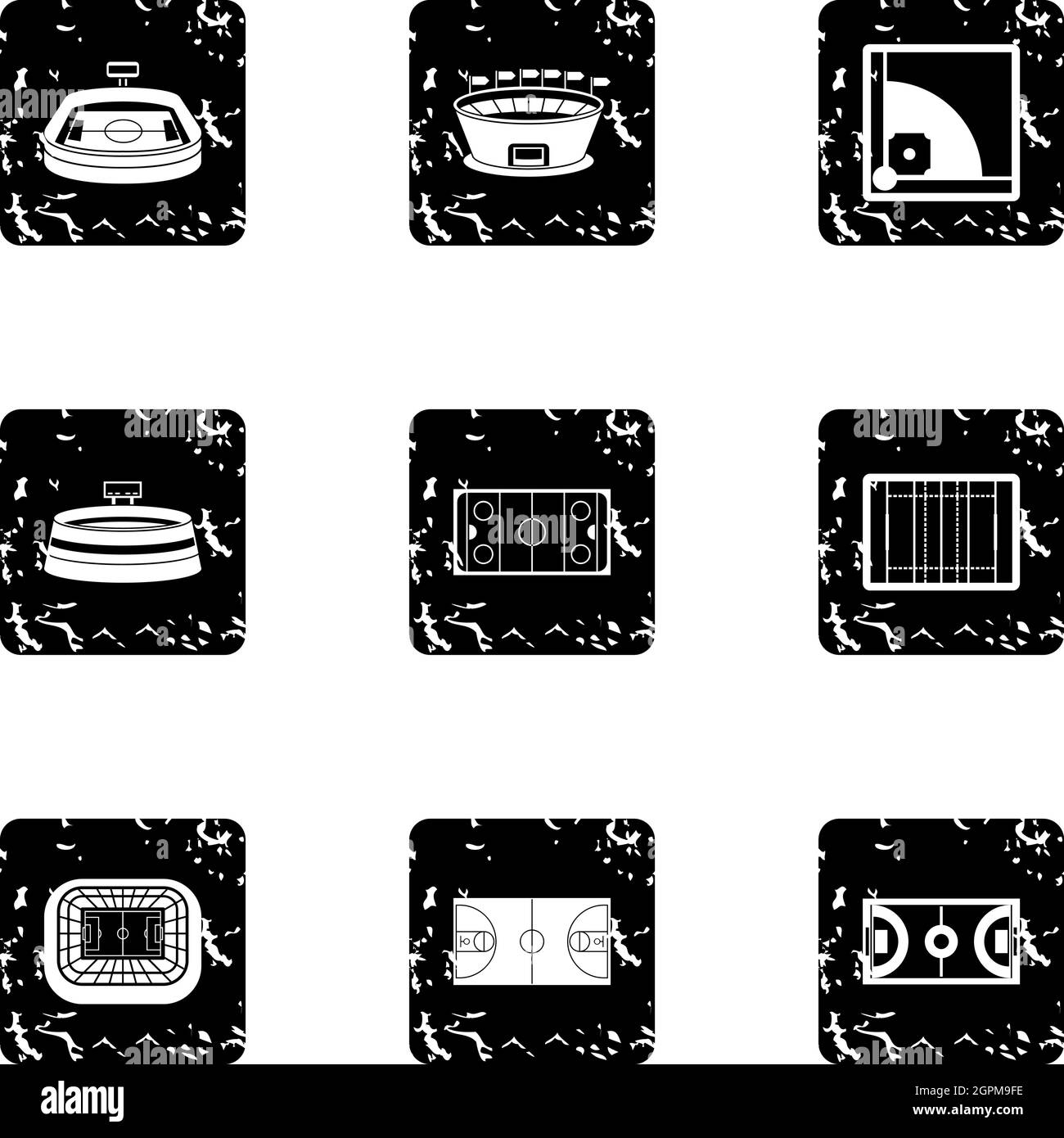 Stadium icons set, grunge style Stock Vector