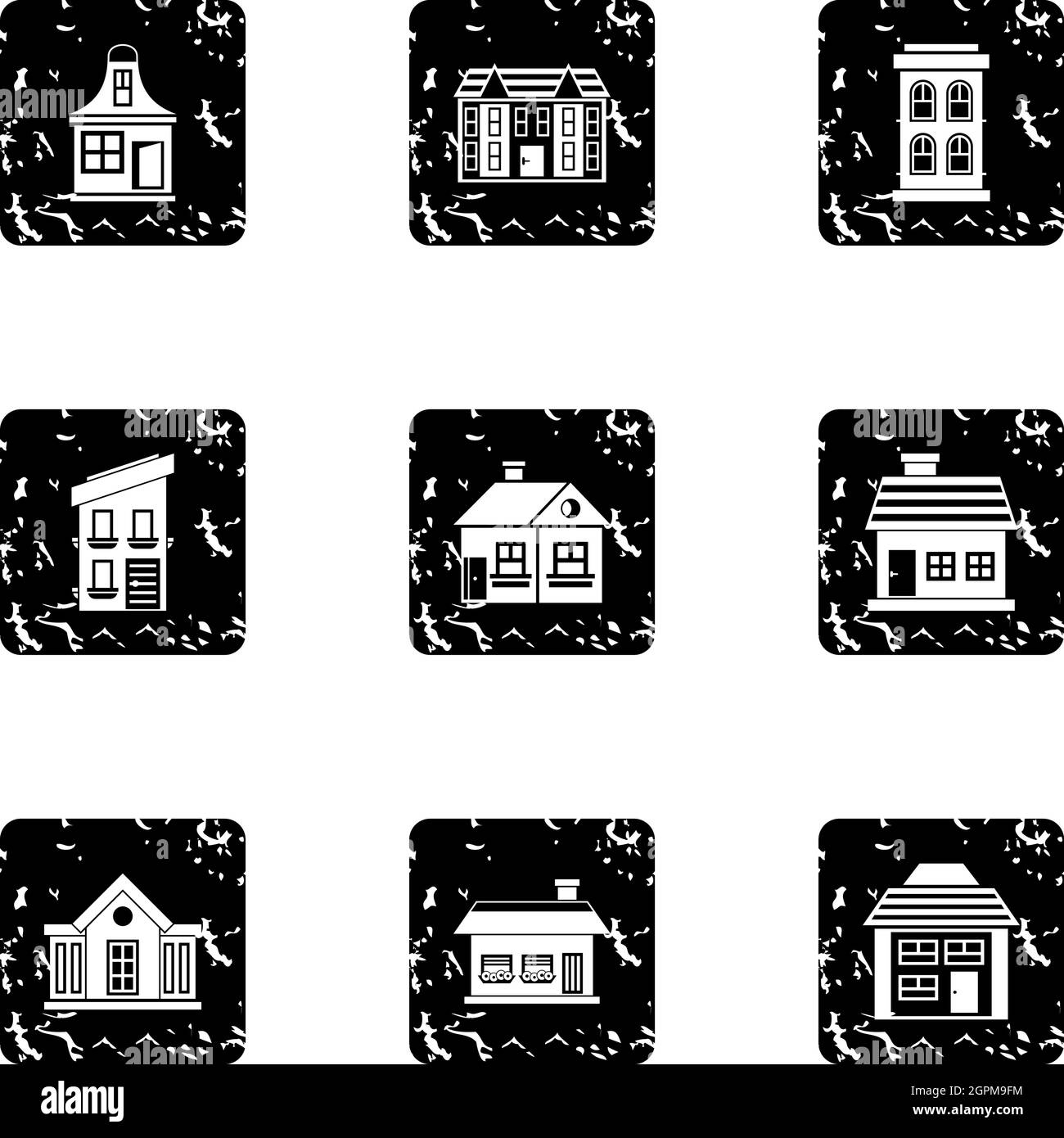 Habitation icons set, grunge style Stock Vector