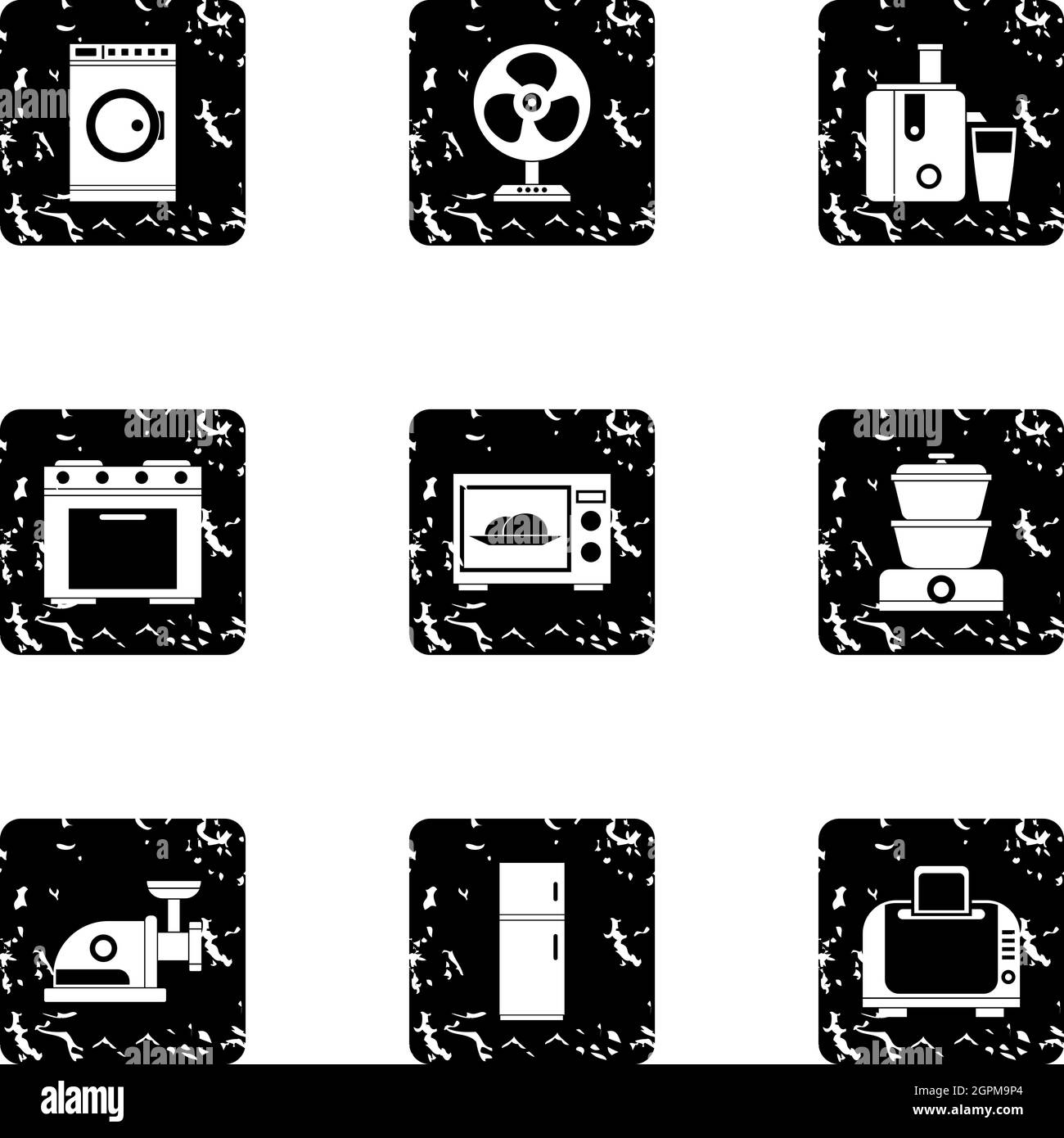 Devices for home icons set, grunge style Stock Vector