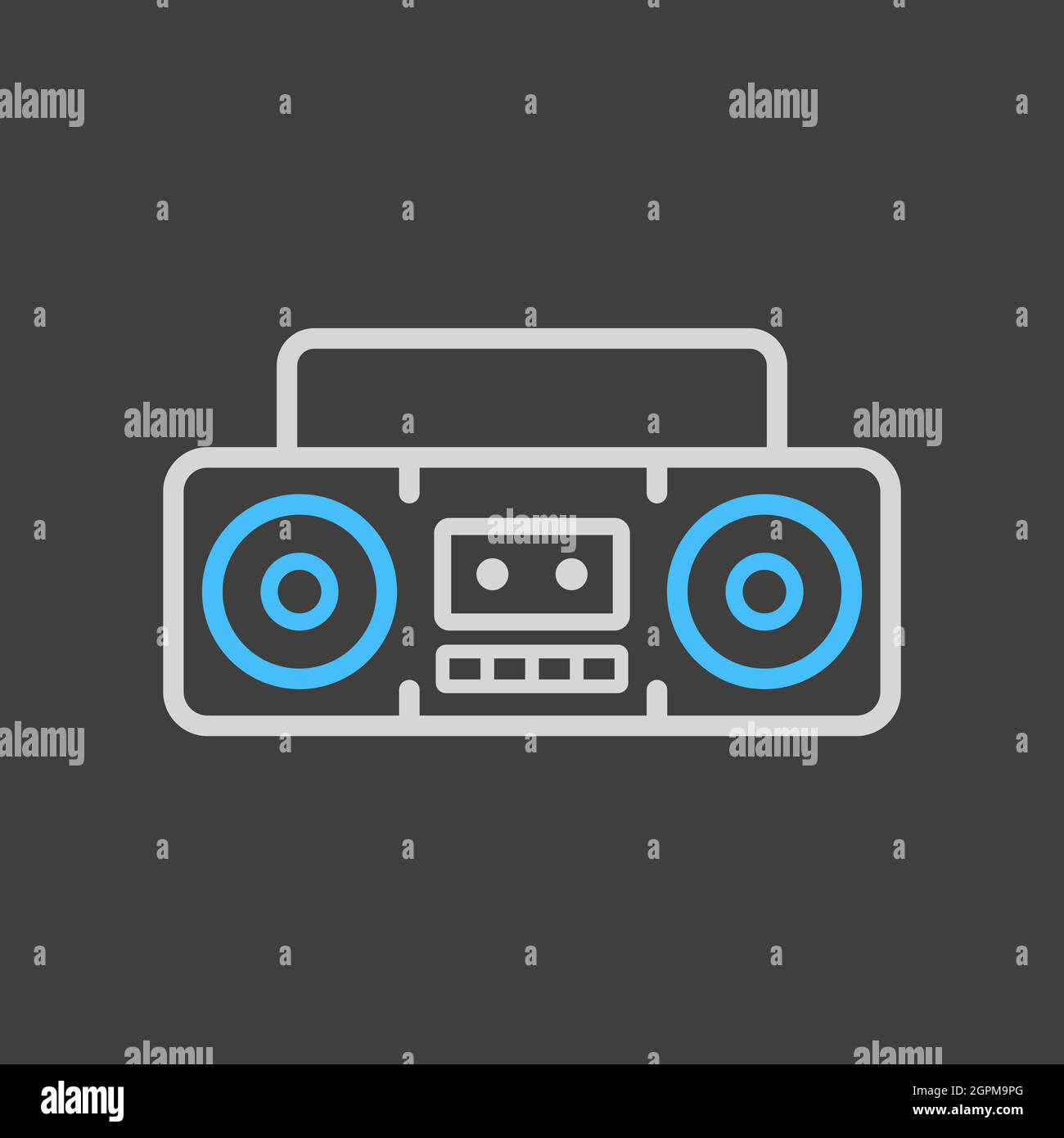 Boombox cassette stereo recorder vector icon on dark background Stock Vector