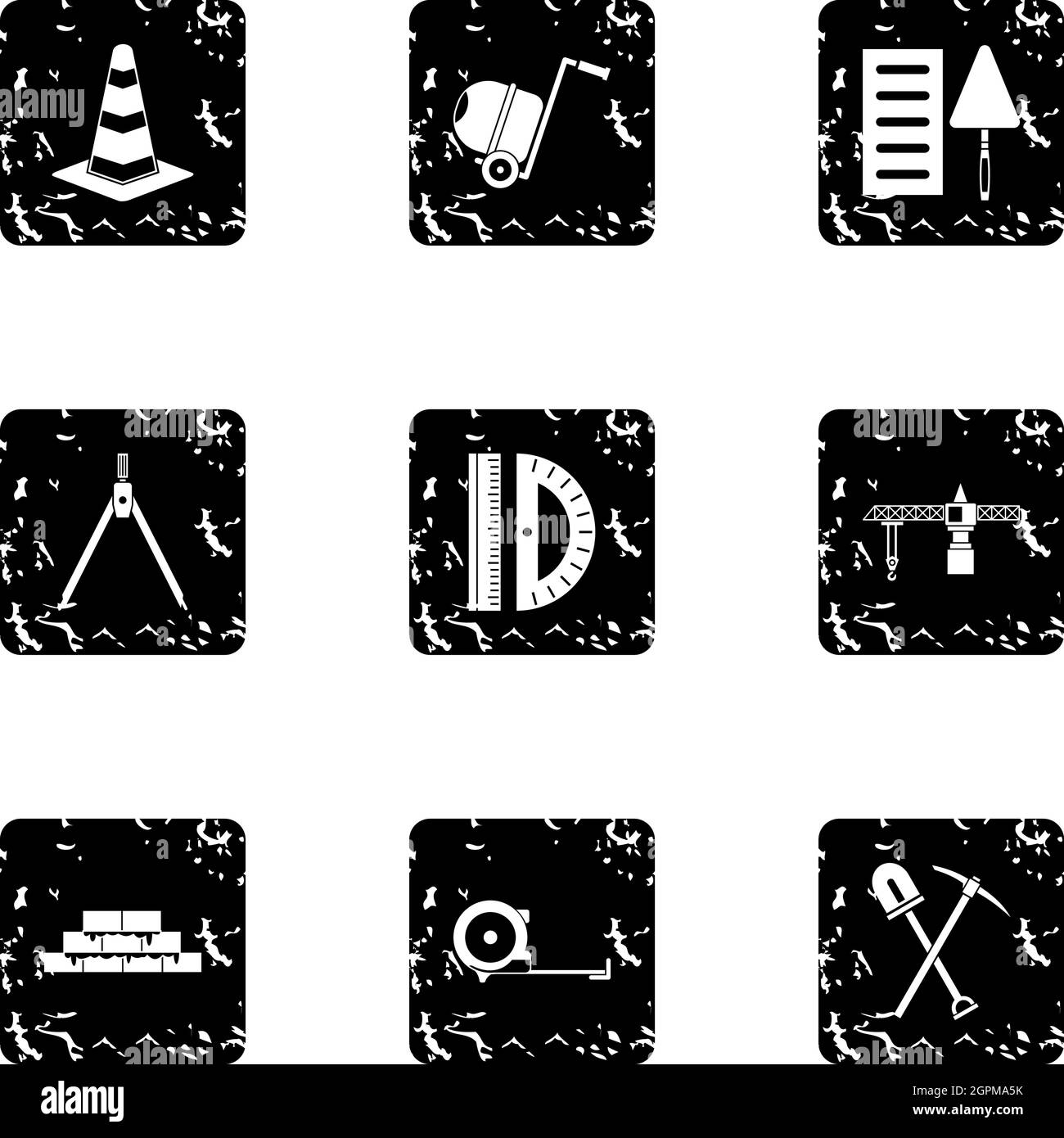 Building tools icons set, grunge style Stock Vector