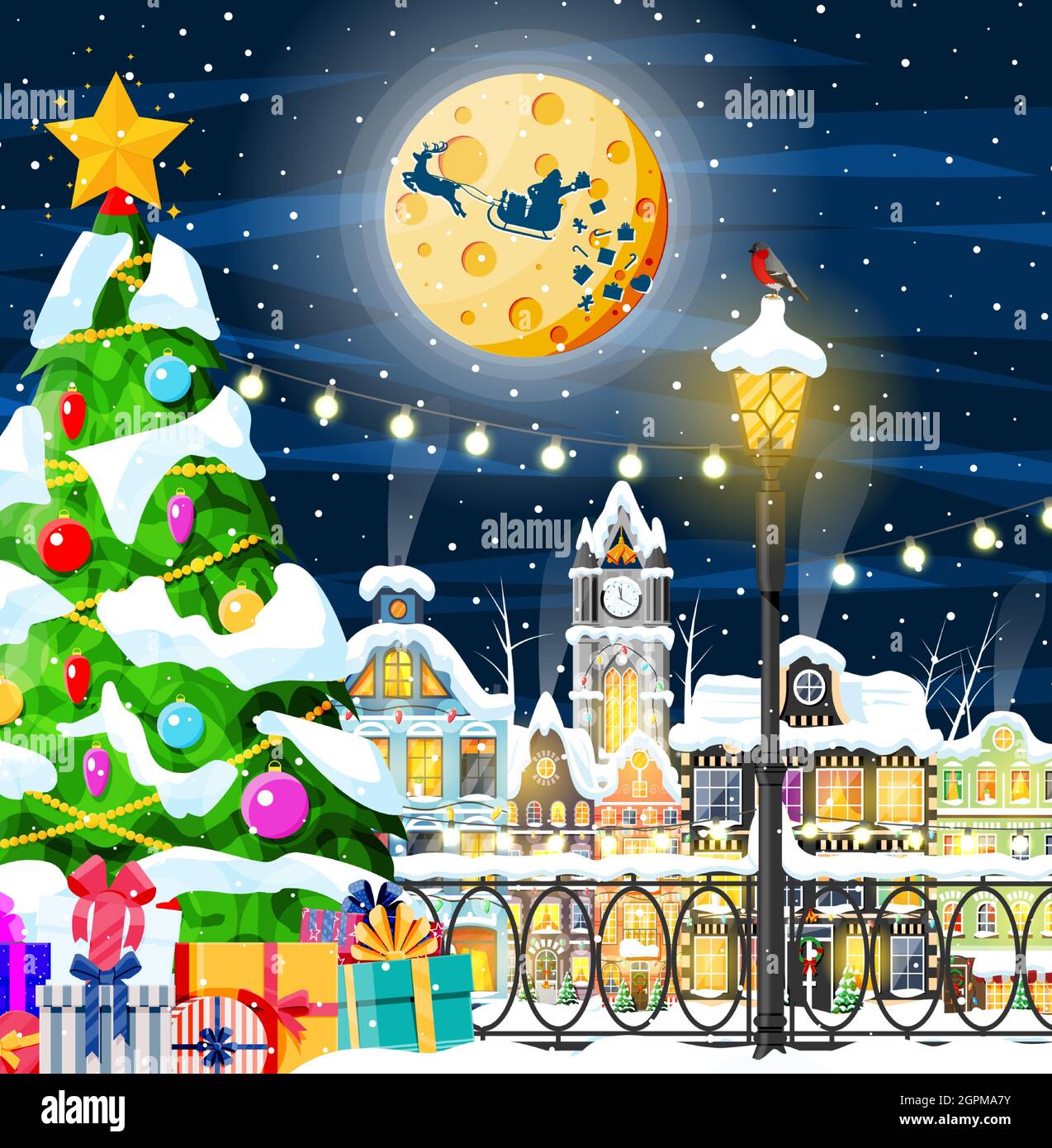 Snowfall night street lamp Stock Vector Images - Alamy