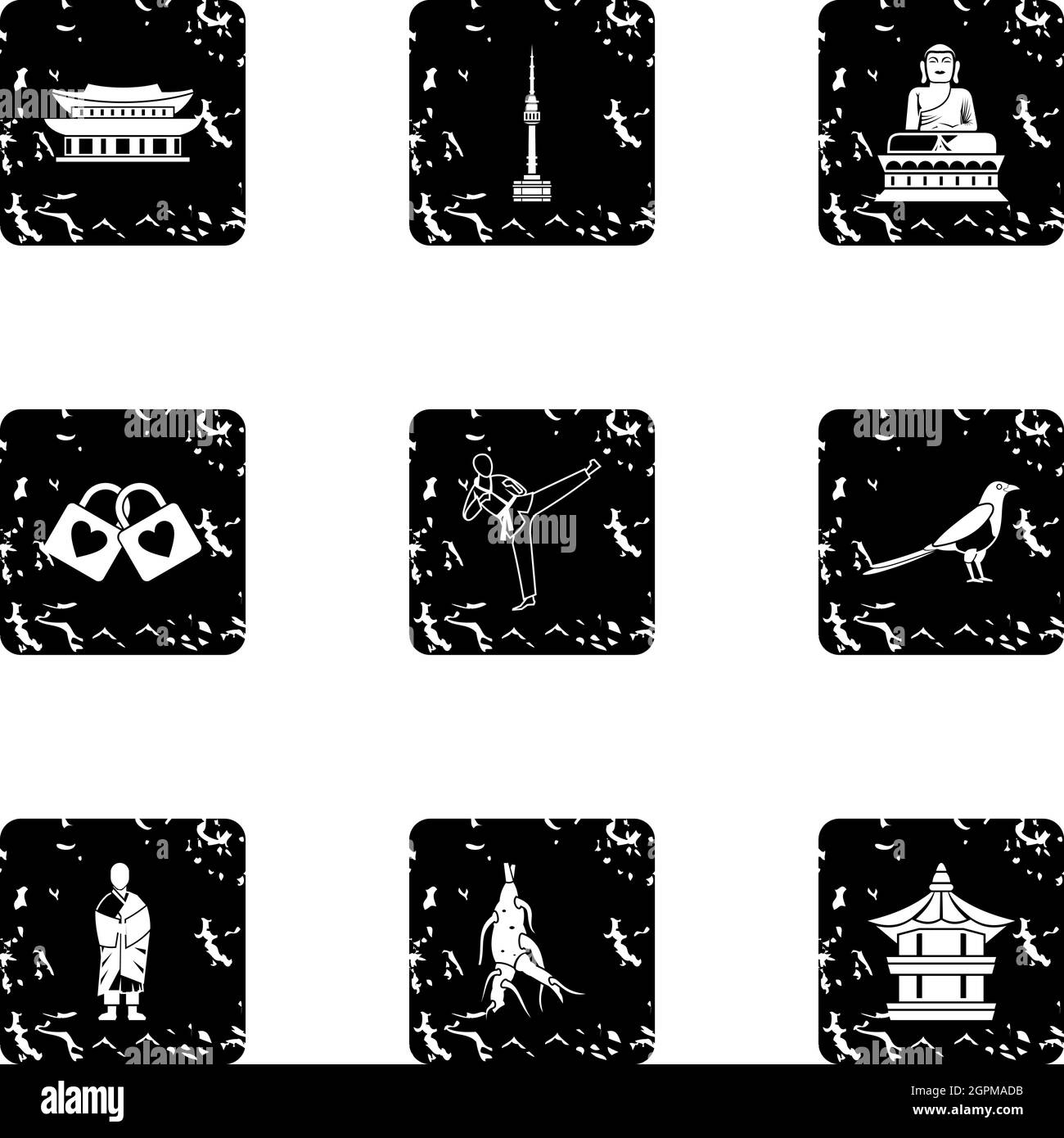 Country of South Korea icons set, grunge style Stock Vector Image & Art ...