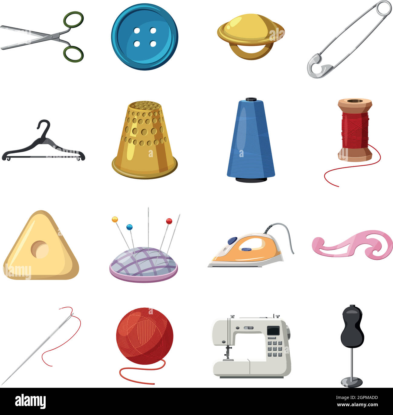 Sewing icons set, cartoon style Stock Vector