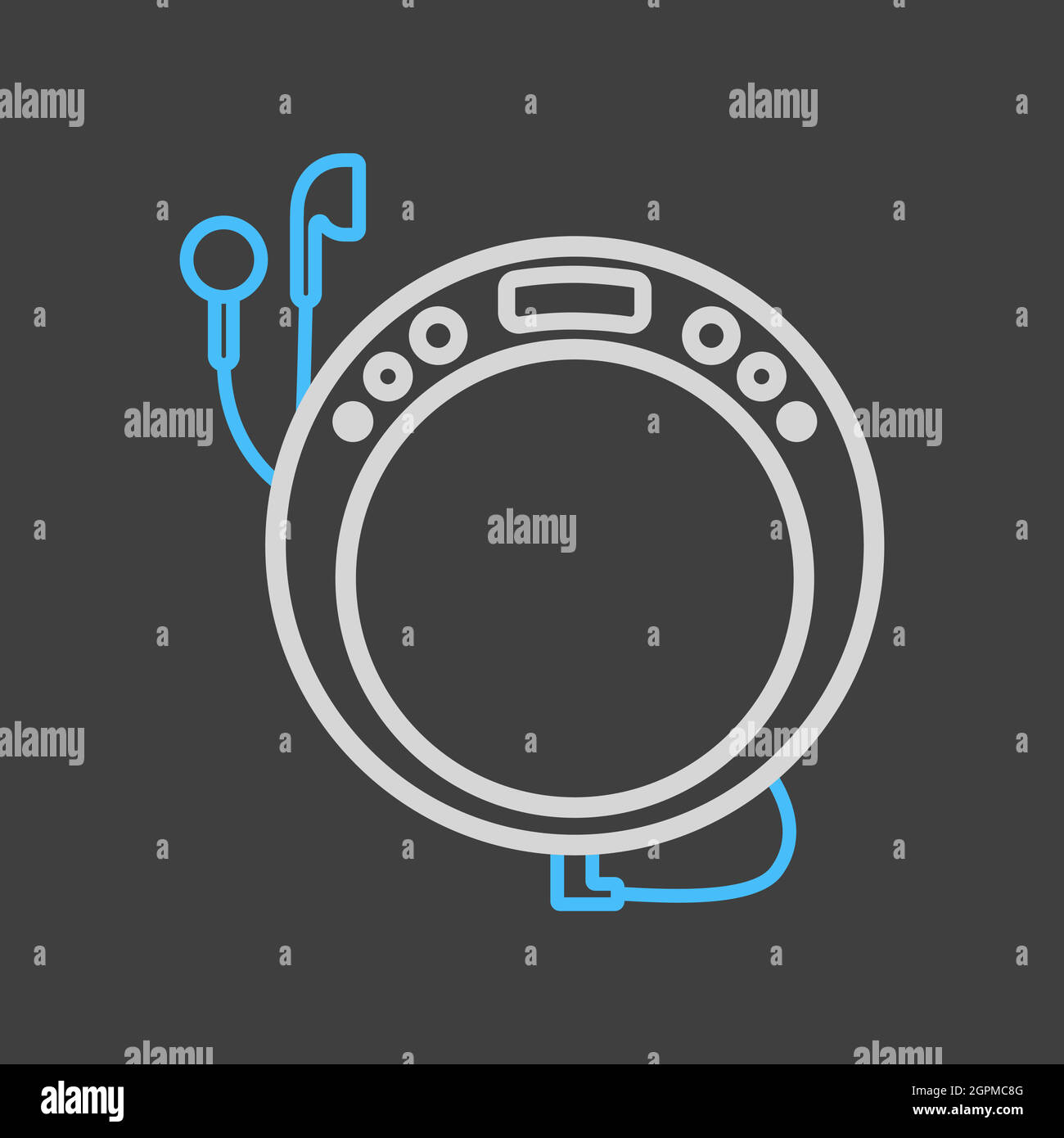 Portable CD player with earphone vector icon on dark background Stock Vector