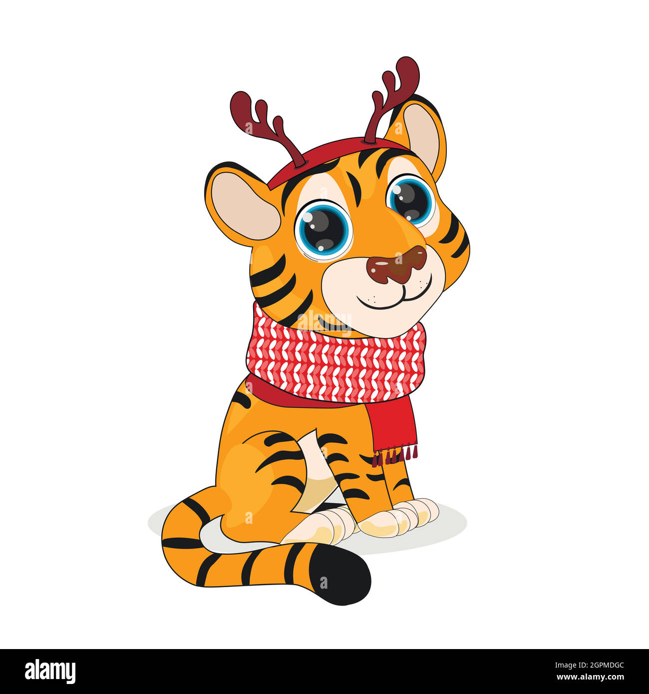 Cute cartoon tiger in winter clothes vector illustration. Perfect for cards, party invitations, posters, stickers, clothing. Christmas concept Stock Vector