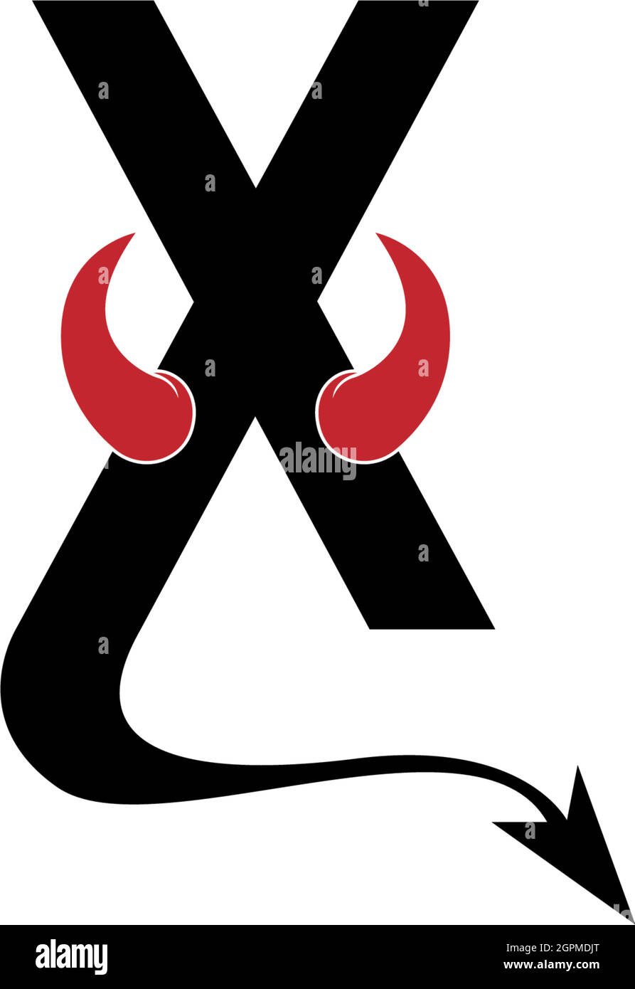 Letter X with devil's horns and tail icon logo design vector Stock Vector