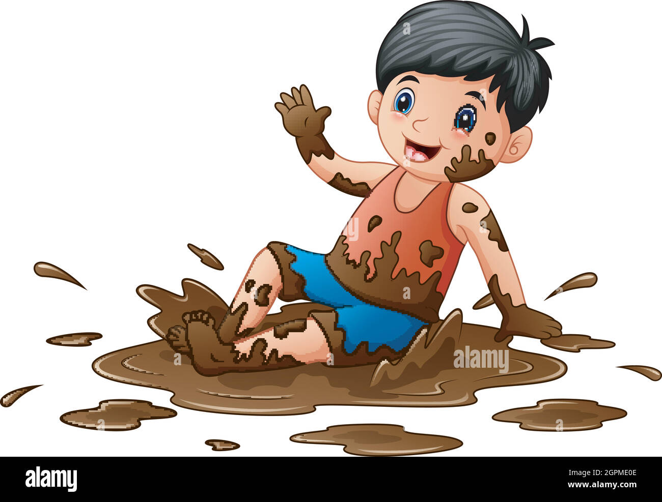 Vector illustration of Little boy playing in the mud Stock Vector