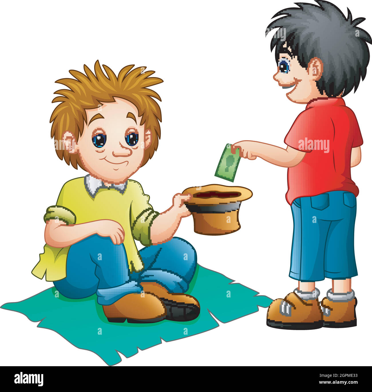 A boy give money to a beggar Stock Vector